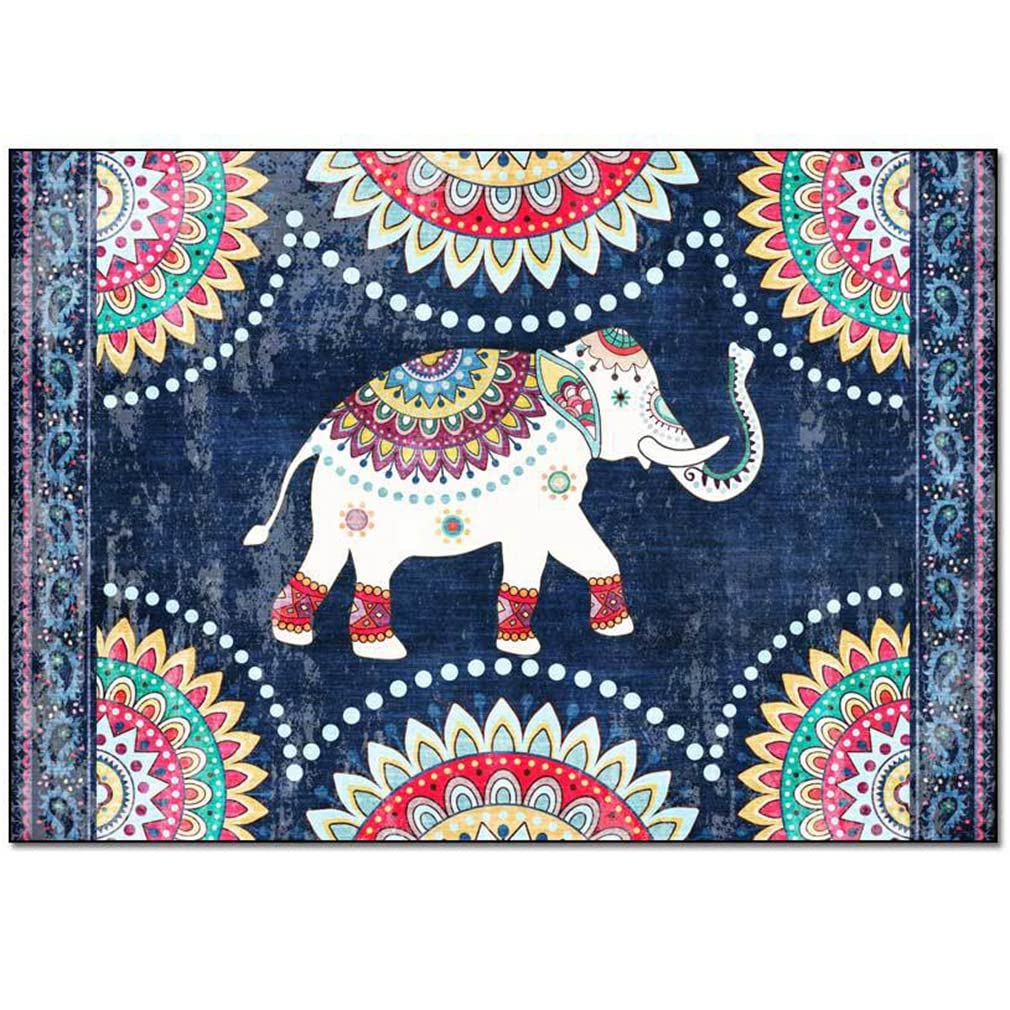 Vintage Bohemian Floral Area Rug - Non-Slip Boho Farmhouse Carpet 2x6 Feet Dark Blue for Bedroom, Living Room, Kitchen, Bathroom & Outdoor - Perfect for Home Decor, Yoga Mat, and Entryway Doormat