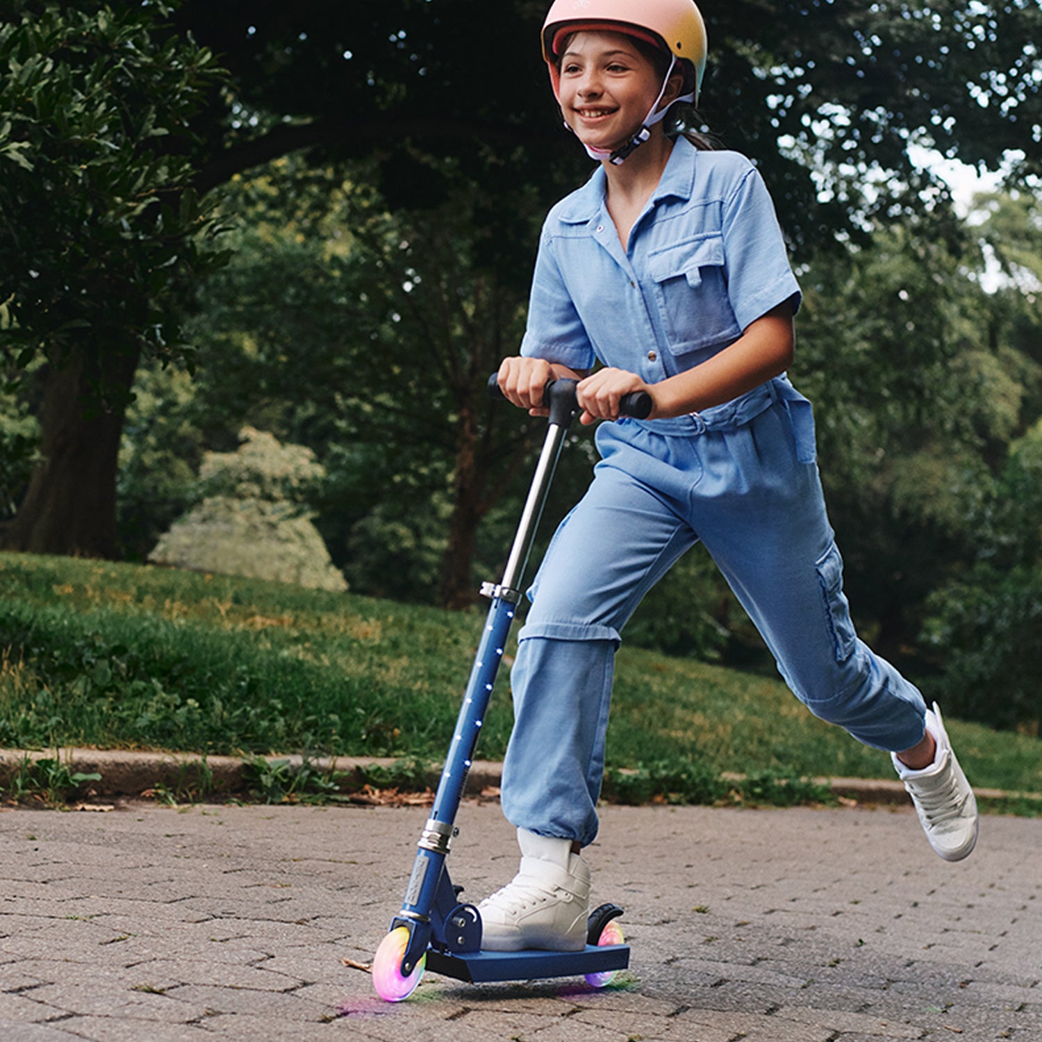 Moonbeam Deluxe LED Light Up Kick Scooter for Kids - 3 Wheel Adjustable Height, Smooth Ride for Boys & Girls - Perfect for Commuting, School, Park & Outdoor Fun