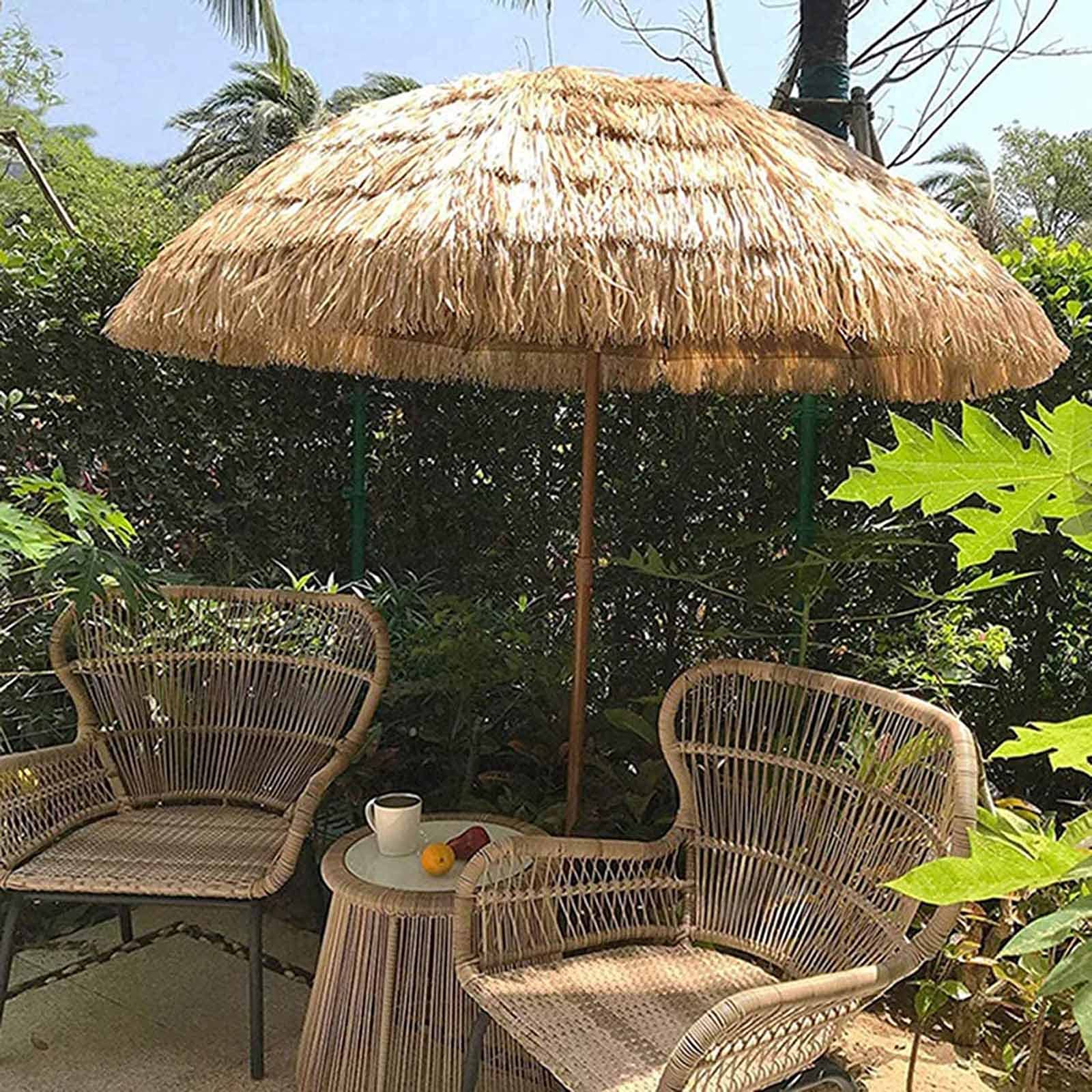 Hawaiian Beach Umbrella with 45° Tilt Pole - 94×82in Tropical Patio Umbrella for Outdoor, Garden & Poolside - Natural Straw Design Perfect for Backyard, Resort & Beach Parties