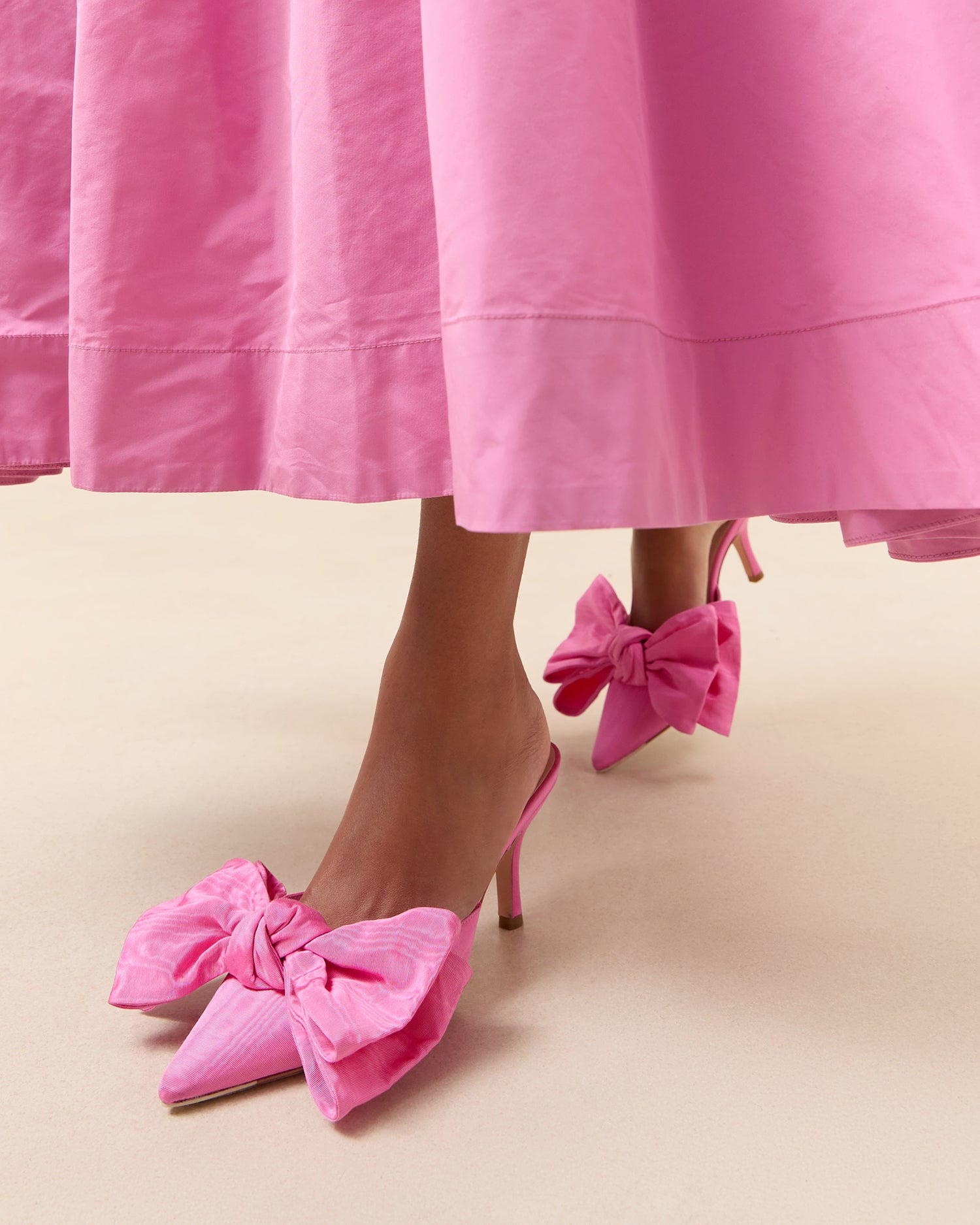 Margot Rose Moiré Bow Mule - Women's Comfortable Slip-On Shoes for Casual Wear, Office & Wedding - Elegant Flats with Bowknot Detail