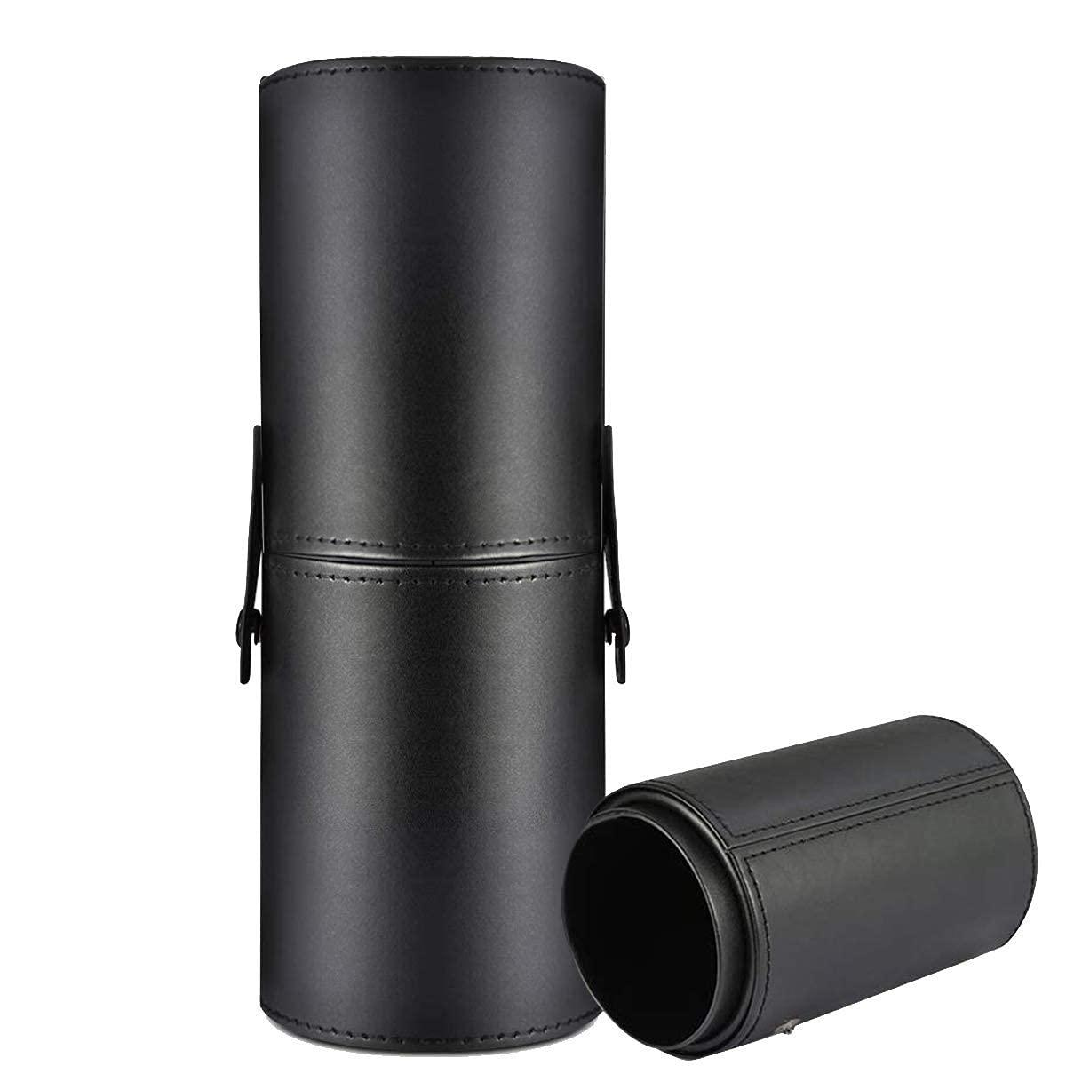 Premium PU Leather Makeup Brush Holder & Organizer - Large Cosmetic Brush Stand for Makeup Artists, Travel-Friendly Dustproof Pouch with Pouch Cup Case (Black, 7.6cm) - Perfect for Professional Makeup Kits, Salon Use & On-the-Go Beauty Essentials