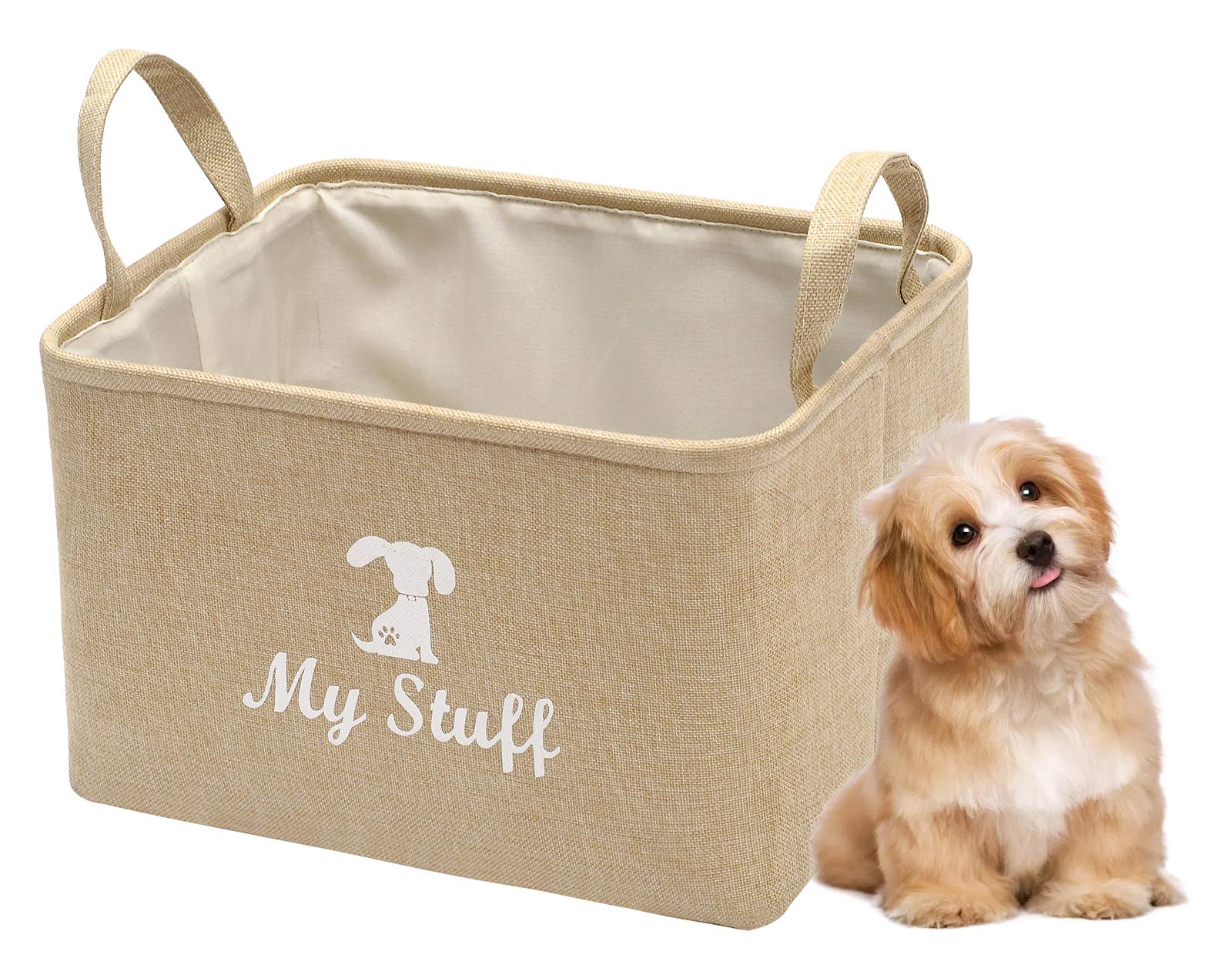 Geyecete Canvas Dog Toy Storage Basket - Organize Pet Toys, Blankets & Clothes - Durable Pet Accessory Bin for Living Room, Bedroom & Dog Play Area