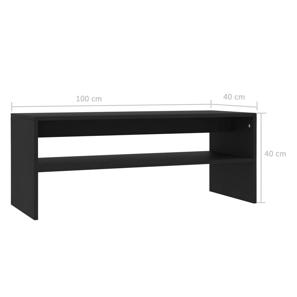 Modern Black Coffee Table with Storage Shelf - 39.4