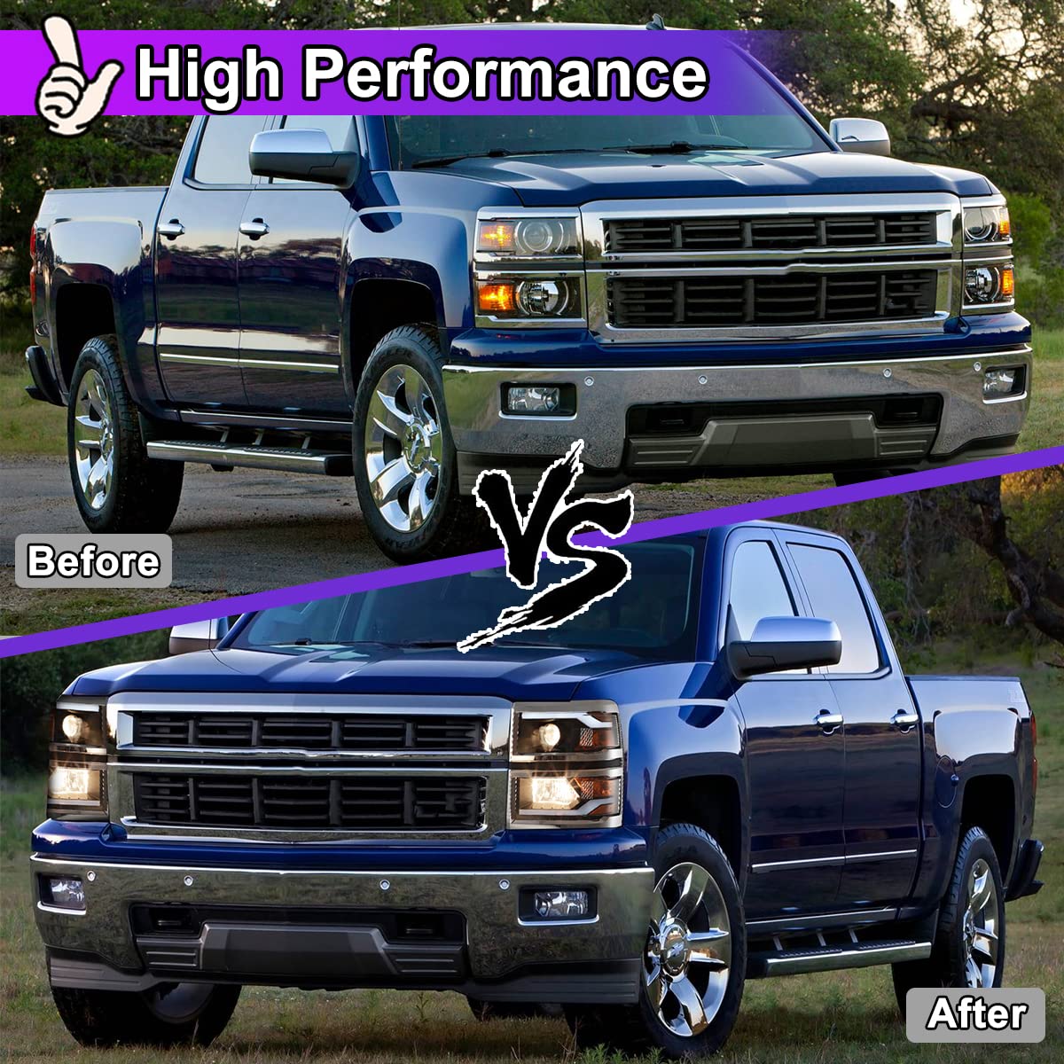 Nixon Offroad LED Headlights Assembly for Chevy Silverado 1500 2014-2015 - Matte Black Housing with Clear Lens - High/Low Beam, DRL & Turn Signal Replacement - Perfect for Night Driving & Off-Road Adventures (1 Pair)