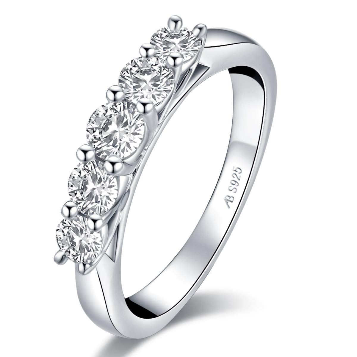 AINUOSHI Eternity Wedding Band for Women - Platinum Plated Sterling Silver with Round & Princess Cut Cubic Zirconia - Stackable Engagement Ring (Jewelry Box Included) - Perfect for Anniversaries, Proposals, and Everyday Elegant Wear