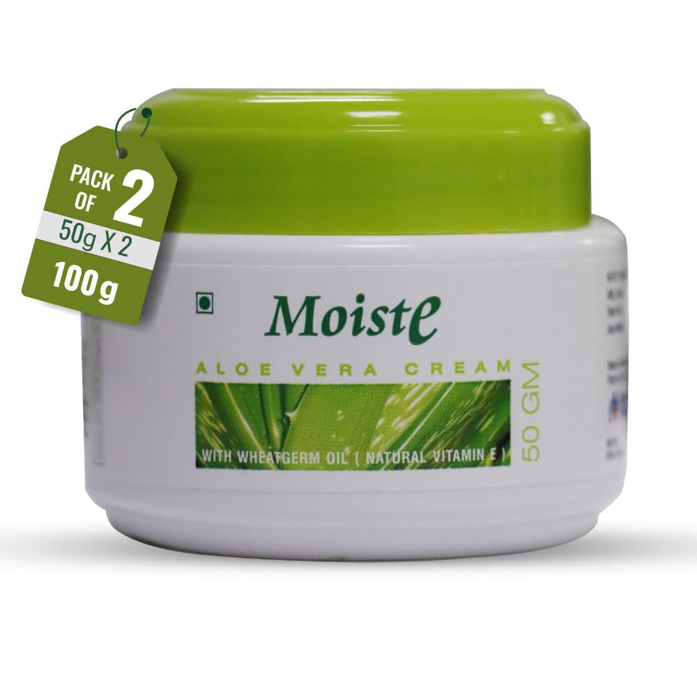 Azista Aloe Vera Face Moisturizer for Oily, Dry & Combination Skin - Hydrating Cream with Vitamin E, Tea Tree Oil & Wheat Germ Oil (Pack of 2, 100g) | Daily Skincare for Men & Women | Perfect for Acne-Prone & Sensitive Skin Care Routine