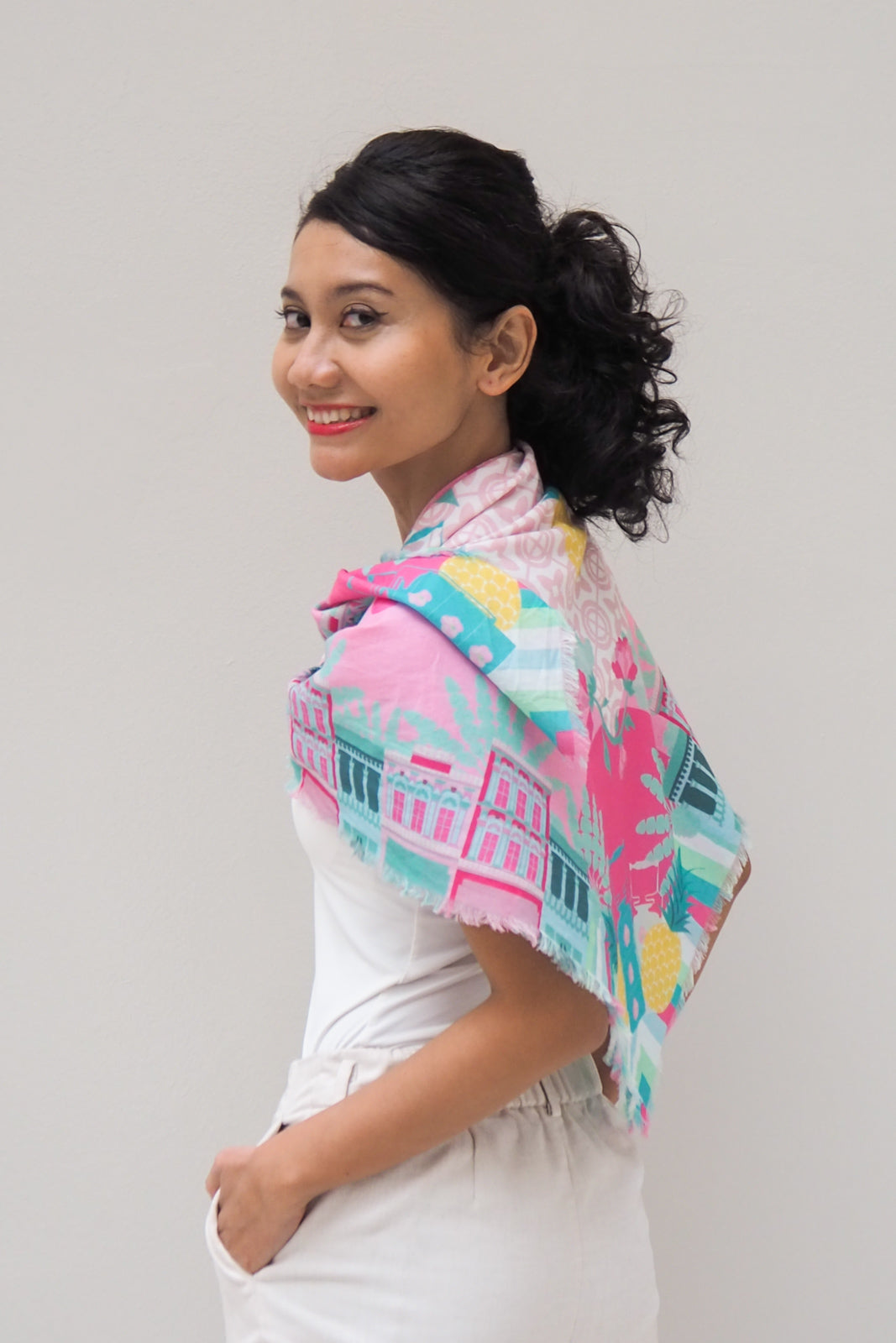 Peranakan Manis Cotton Scarf - Lightweight & Breathable Fashion Accessory for Women | Perfect for Travel, Office & Special Occasions