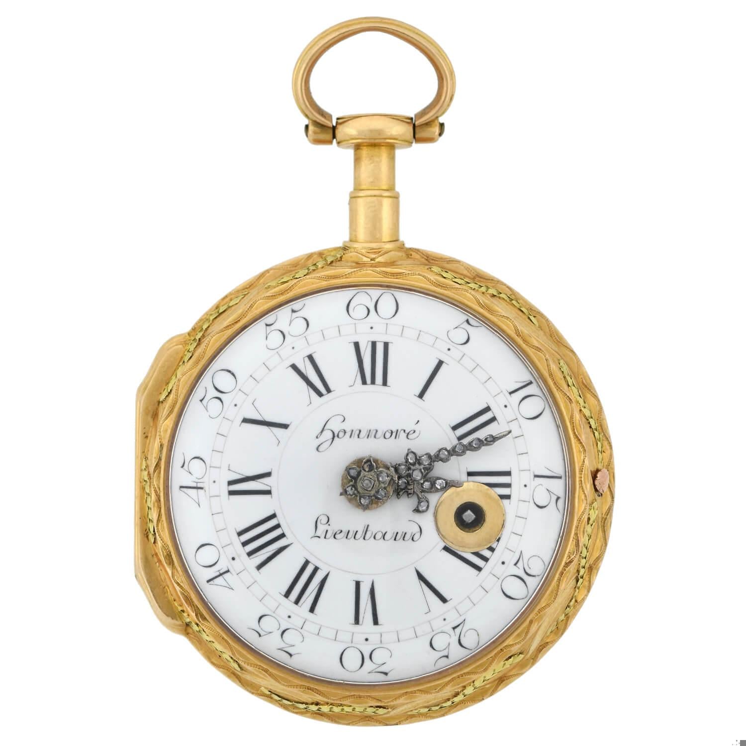 18K Gold Diamond Pocket Watch - HONNORE LIEUTAUD of MARSEILLE Georgian Style | Luxury Antique Timepiece for Collectors, Gifts & Special Occasions