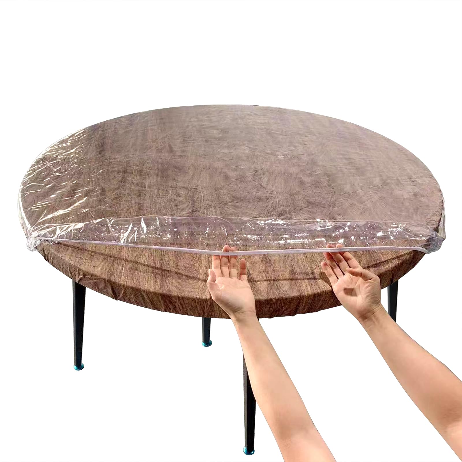 LIBERECOO Clear Round Fitted Vinyl Tablecloth - 48 Inch Heavy Duty Elastic Table Cover with Plastic Protector - Waterproof & Stain Resistant for Indoor/Outdoor Dining, Parties, and Picnics