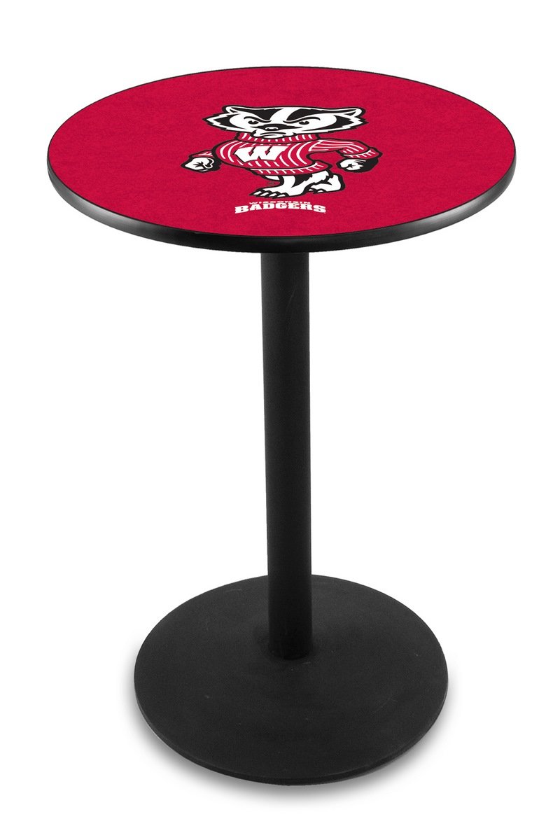 Holland Bar Stool Co. L214-42 Inch Black Wrinkle Finish Wisconsin Badger Themed Pub Table - Perfect for Game Rooms, Man Caves & Sports Bars