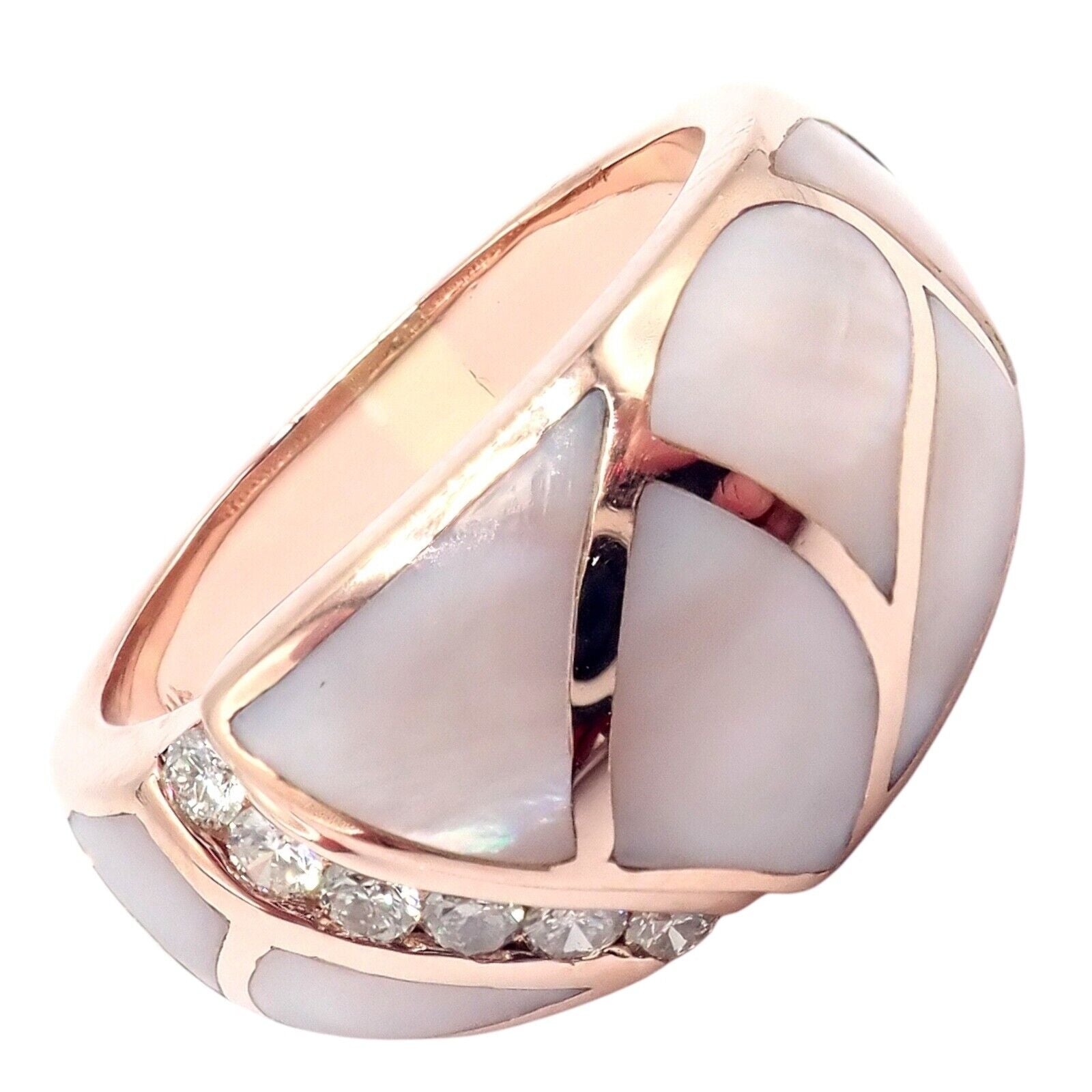 14K Rose Gold Vintage Diamond & Mother of Pearl Ring - Size 7.5 - Elegant Estate Jewelry for Weddings, Anniversaries & Special Occasions