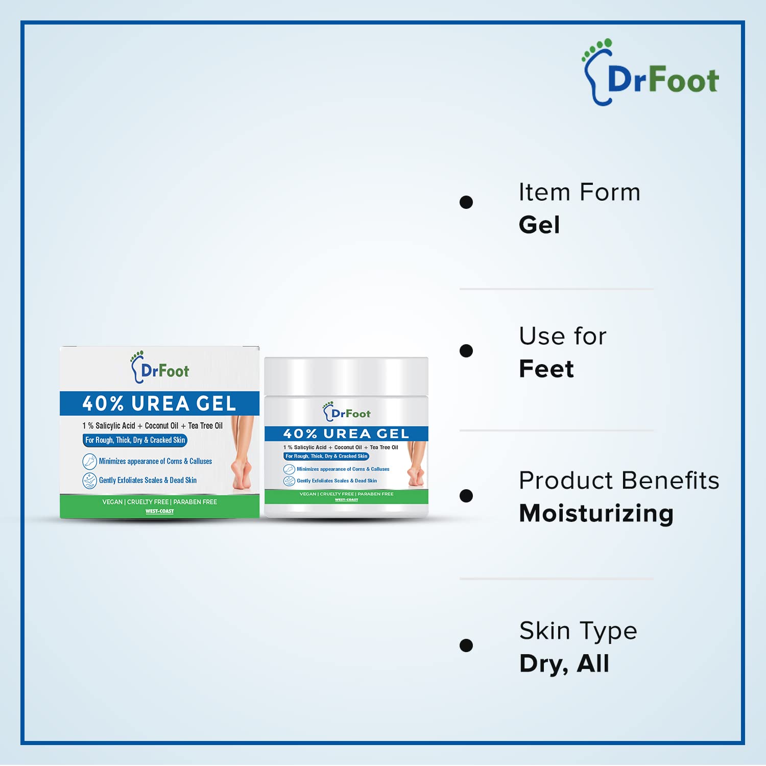 Dr Foot Cracked Heel Repair Cream - 40% Urea & 1% Salicylic Acid Foot Care Treatment for Dry, Rough Feet - Dead Skin Remover Gel for Cracked Heels & Calluses - Perfect for Daily Foot Care Routine, Pedicures & Winter Foot Protection