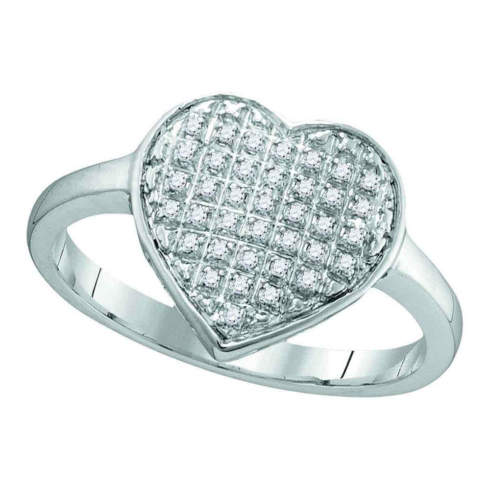 10K White Gold Women's Round Diamond Heart Cluster Ring - 1/8 CTTW Engagement, Anniversary & Valentine's Day Gift for Her