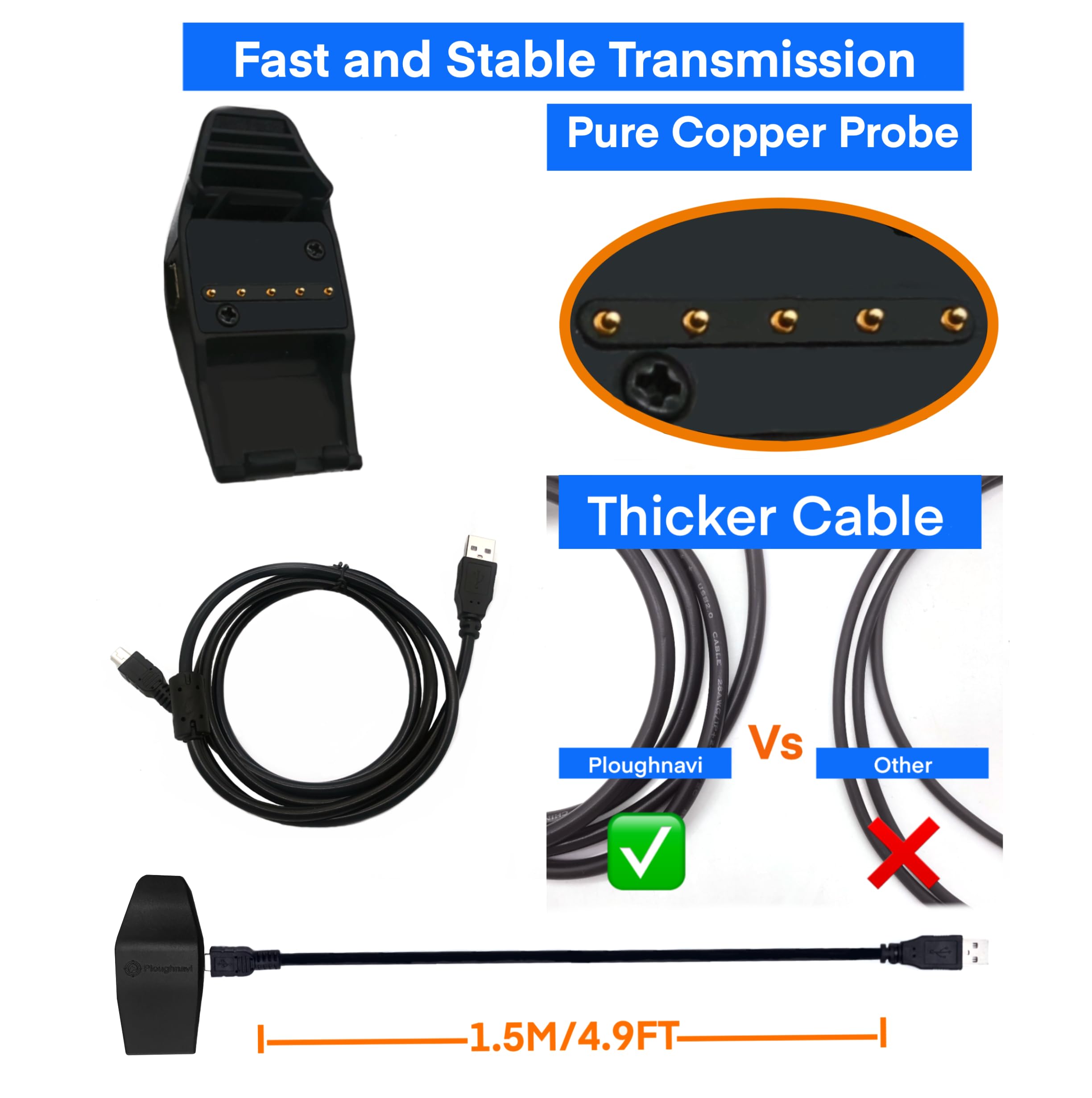 Garmin Dog Training Collar Charger Clip - USB Adapter Cable for Garmin T5, TT15, TT10 - Replacement Charging Cable with USB Plug - Perfect for Training, Hunting & Outdoor Activities