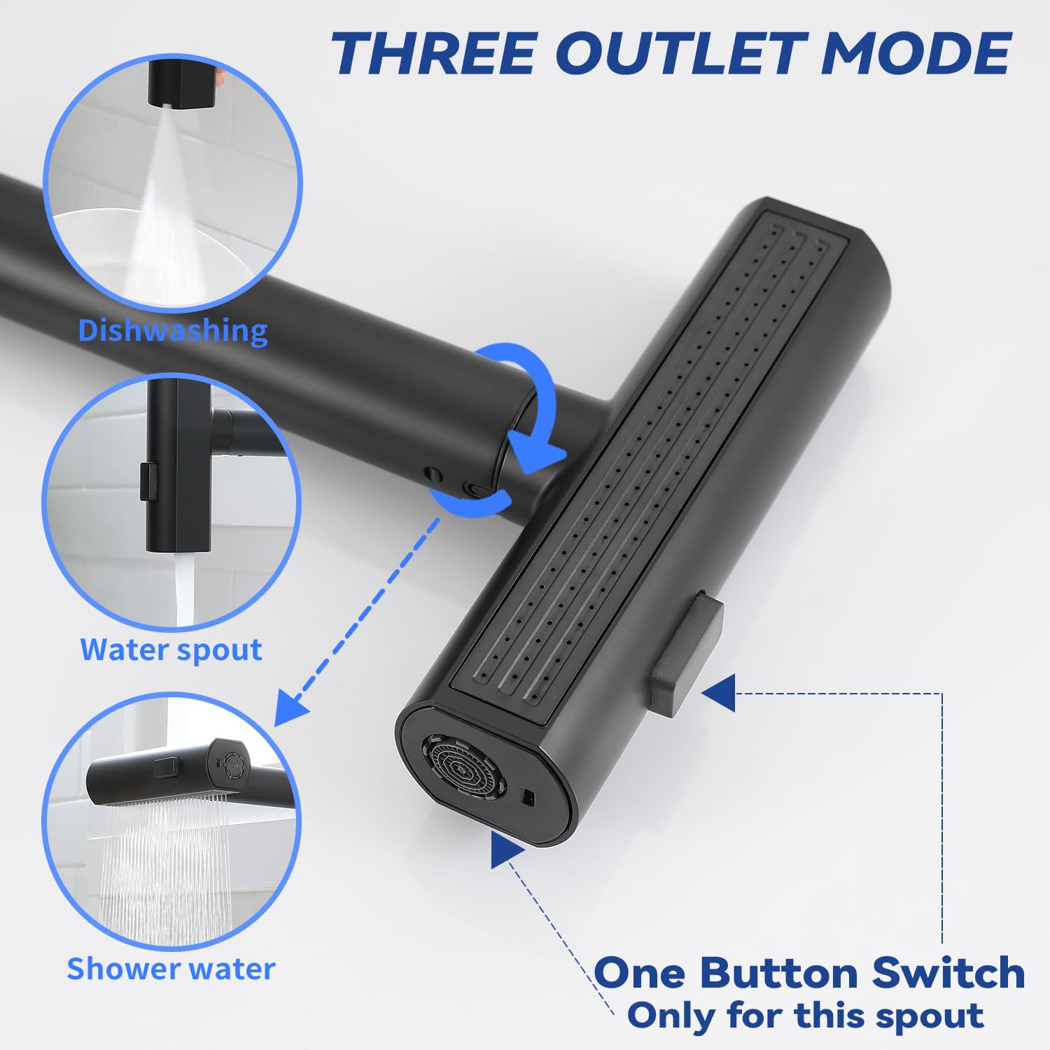 360° Rotatable Black Waterfall Kitchen Faucet with 3-Function Pullout Sprayer - Single Handle Design for 1 or 3 Hole Installation - Perfect for Modern and Farmhouse Kitchen Sinks