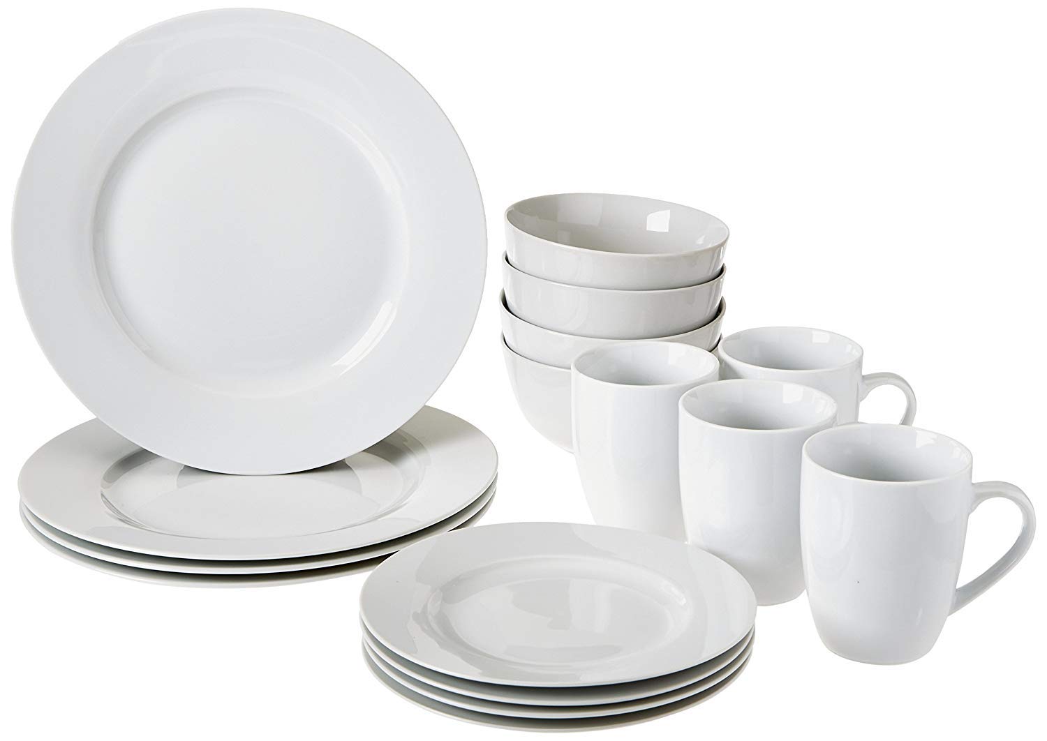 15-Piece Nonstick Cookware Set by Cook N Home - Black Pots & Pans for Everyday Cooking | 16-Piece Porcelain Dinnerware Set by Amazon Basics - White Plates, Bowls & Mugs for Family Dining (Service for 4) | Perfect for Home Kitchens & Entertaining Guests