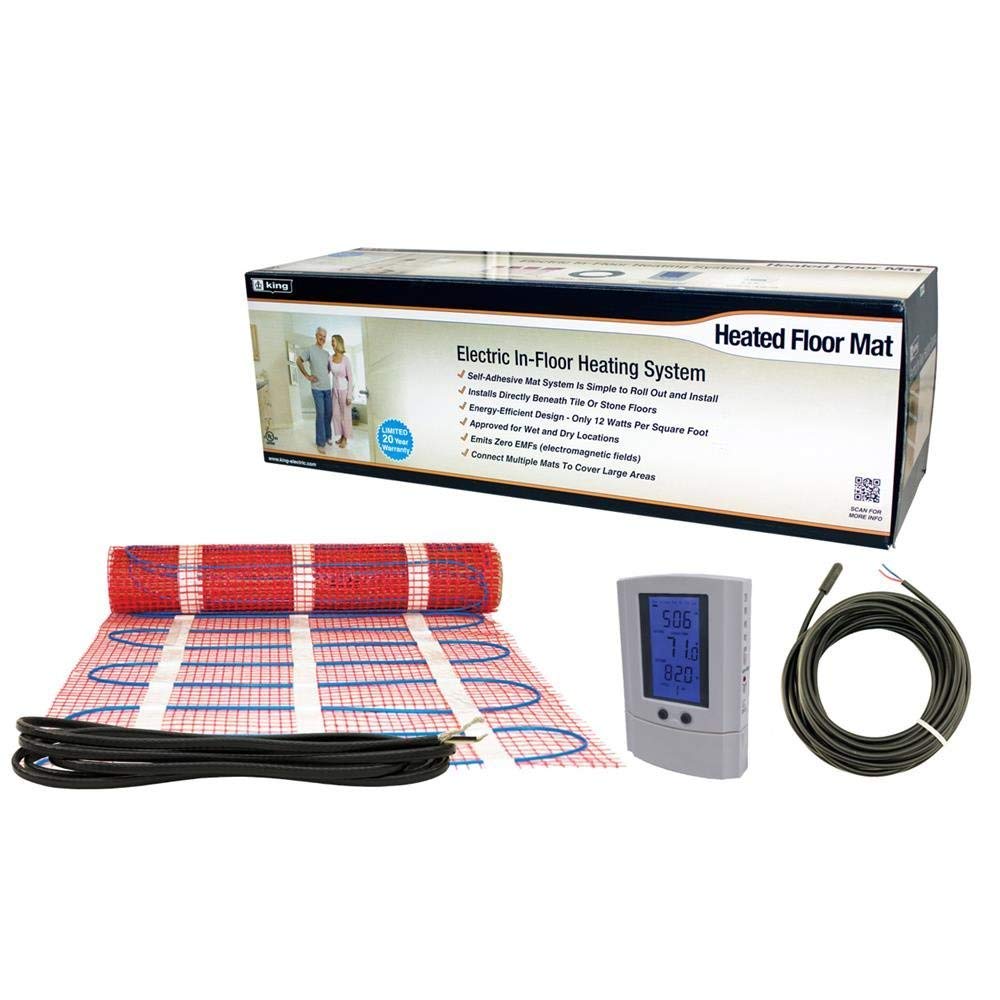 King Electric FCM2-100TA 1200W 240V Electric Floor Heating Mat - 100 sq ft with Programmable Thermostat & Alarm System - Perfect for Bathroom, Kitchen & Basement Floor Warming