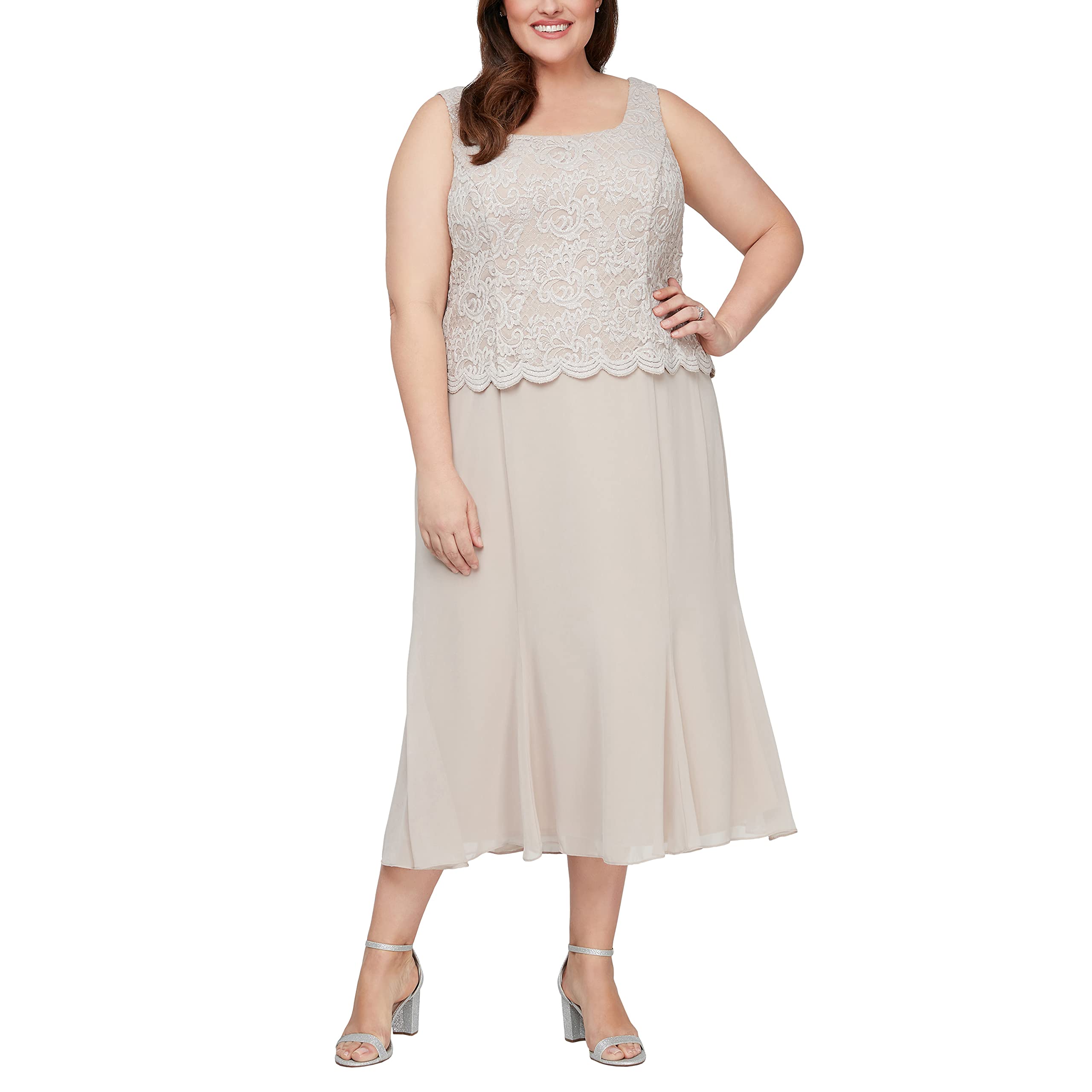 Alex Evenings Women's Plus Size Tea-Length Mother of The Bride Jacket Dress for Formal Events & Wedding Guest - Perfect for Weddings, Galas, and Special Occasions