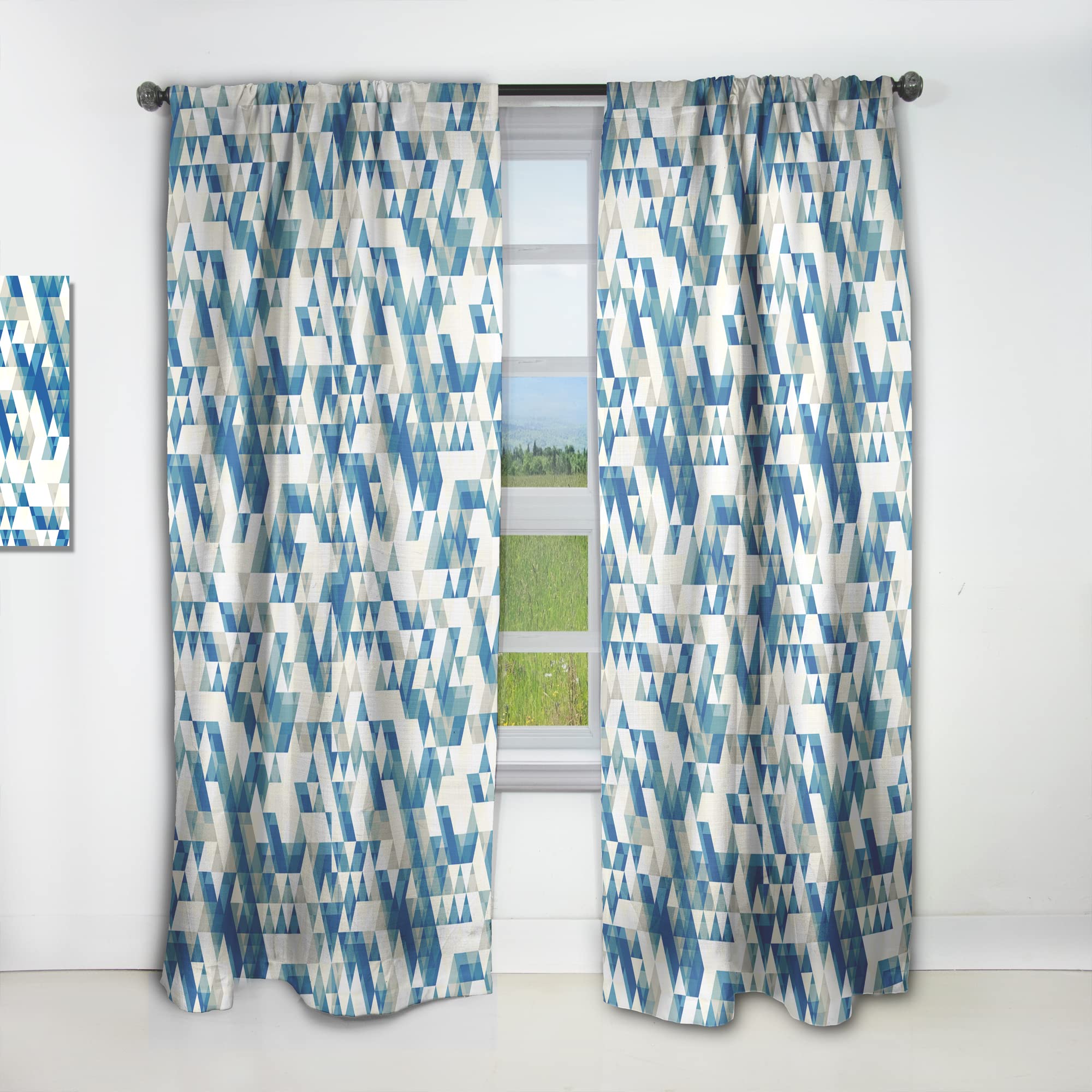 DesignQ Modern Geometric Blue Triangle Pattern Thermal Insulated Curtains - Single Panel 52x95 Inches - Elegant Window Treatment for Bedroom & Living Room - Perfect for Energy Saving & Home Decor