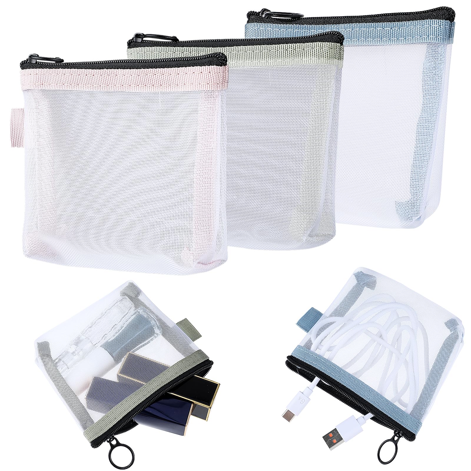 3-Piece Mini Clear Mesh Zipper Pouch Set - Small Travel Makeup Bag for Cosmetics, Lipstick, Keys, Earphones & Cards | Perfect for Purse Organizer, Gym Essentials & On-the-Go Storage