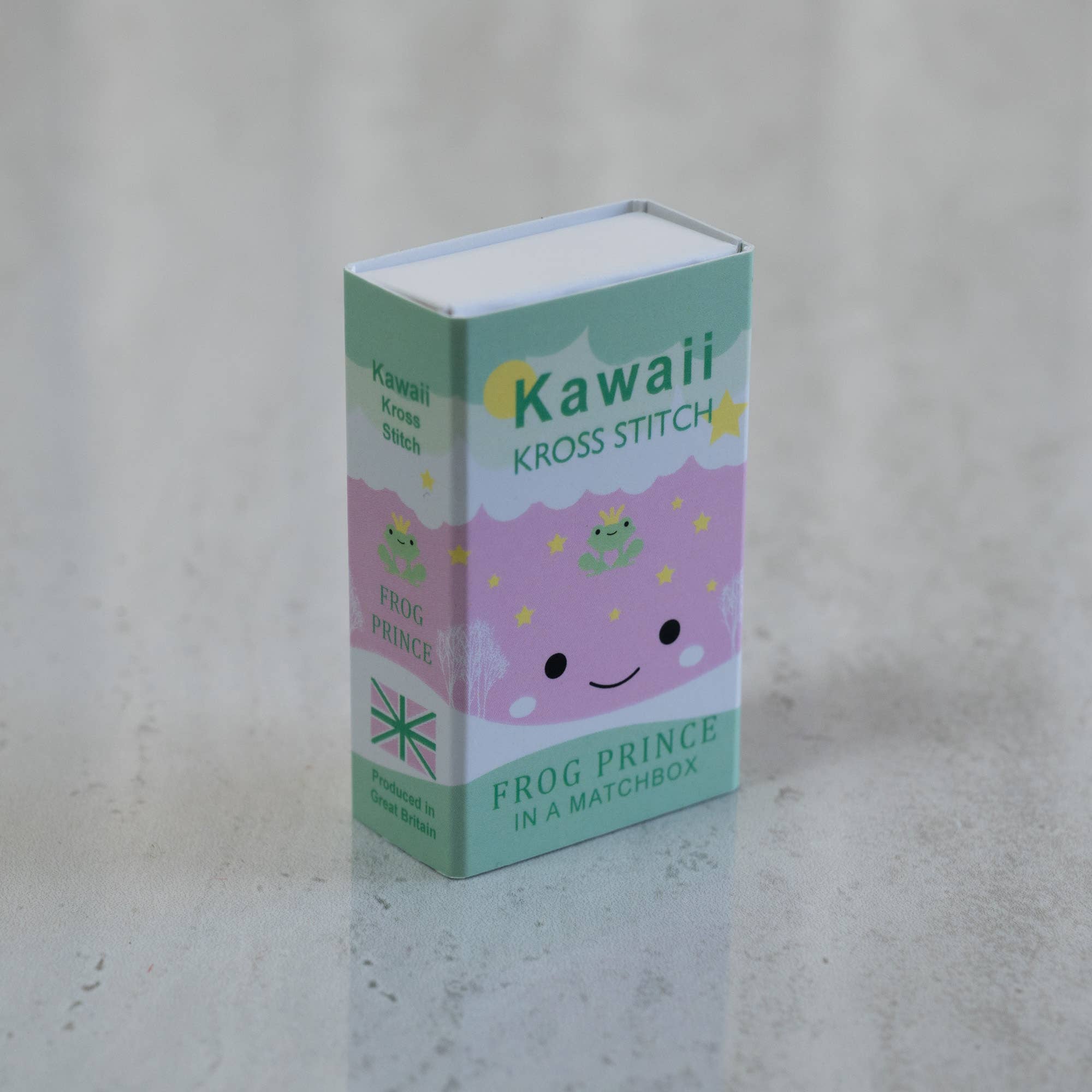 Adorable Kawaii Frog Prince Mini Cross Stitch Kit in Matchbox - DIY Embroidery Craft for Beginners, Kids & Adults - Perfect for Home Decor, Gifts & Relaxation