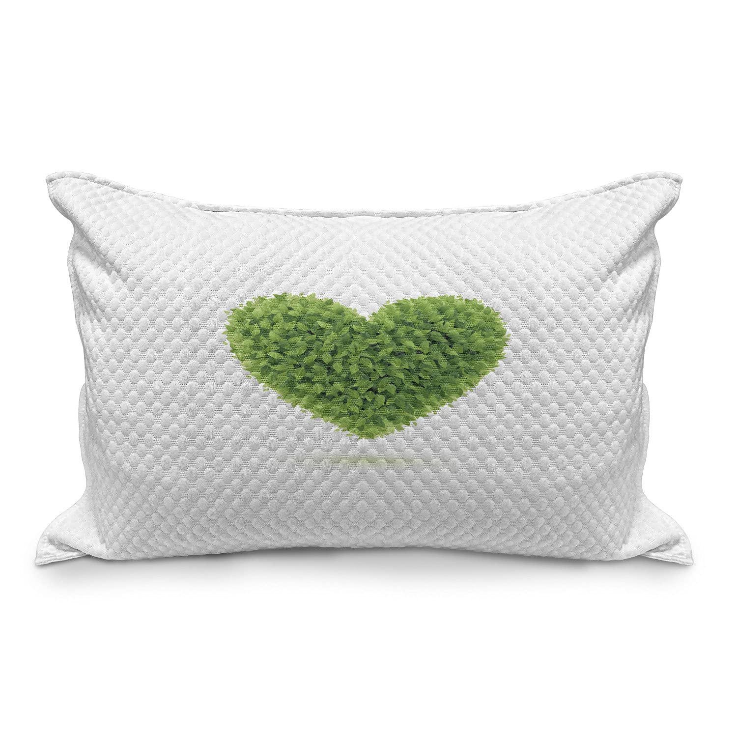 Ambesonne Green Quilted Pillow Cover - Romantic Heart with Leaf Foliage Nature Design, King Size 36