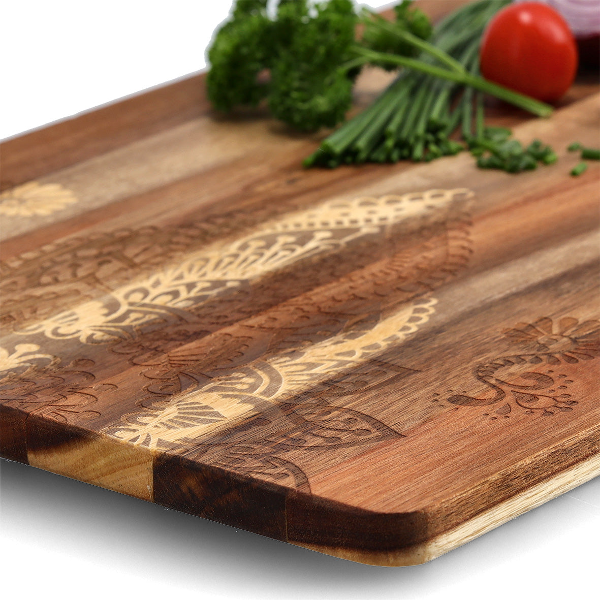 Premium Acacia Wood Cutting Board with Oriental Print - Round & Rectangle Serving Board for Sushi, Cheese, and Charcuterie - Perfect for Kitchen, Dining, and Entertaining