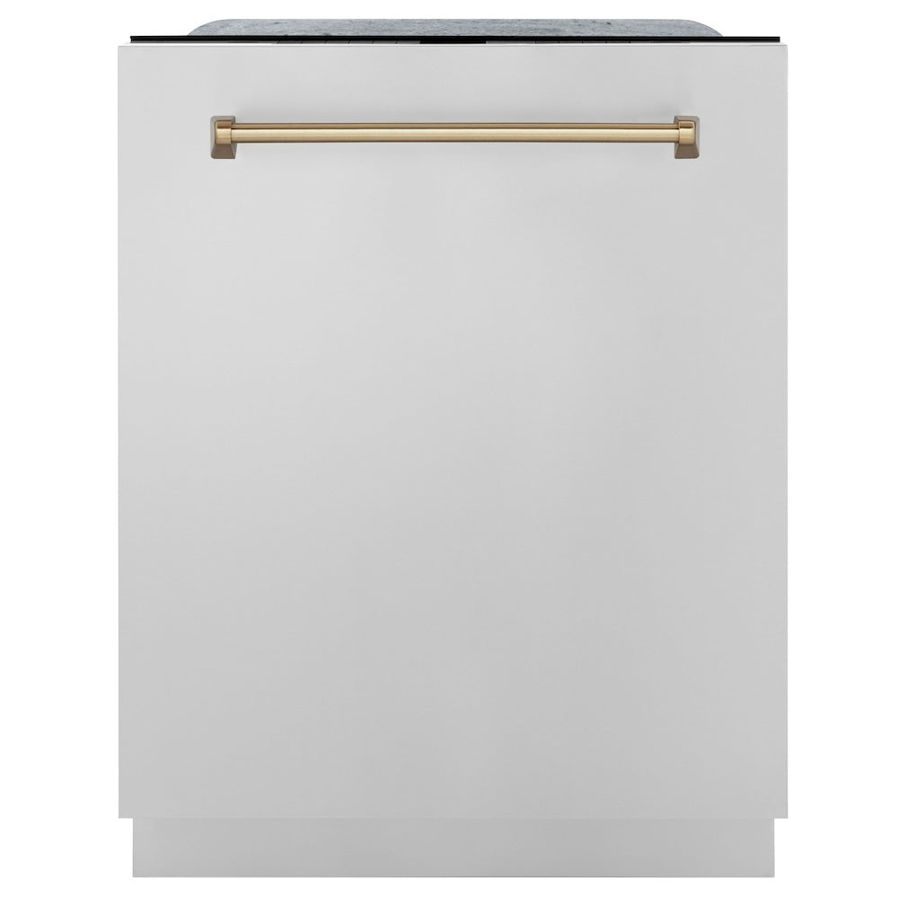 ZLINE Autograph Edition 36-inch Stainless Steel Dual Fuel Range Kitchen Package with Range Hood, Dishwasher & Refrigerator - Champagne Bronze Accents (4KAPR RARHDWM36 CB) | Premium Kitchen Appliances for Modern Homes & Professional Chefs