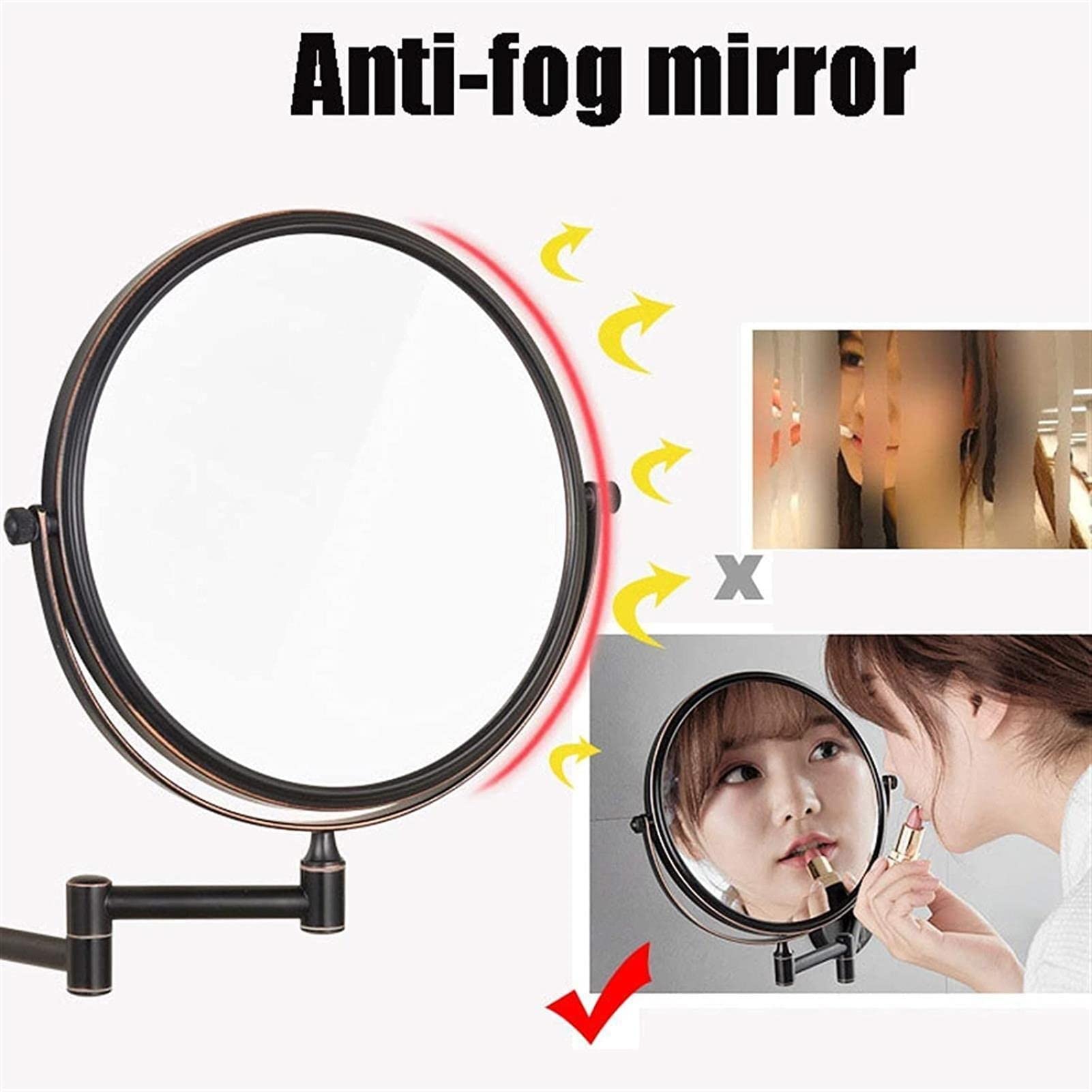 LADYG Wall Mounted Makeup Mirror with 3X Magnification - Dual-Sided Vanity Mirror, 360° Rotation, Round Bathroom Mirror (Black Bronze, 6 Inch) - Perfect for Makeup Application, Skincare Routine & Bathroom Decor