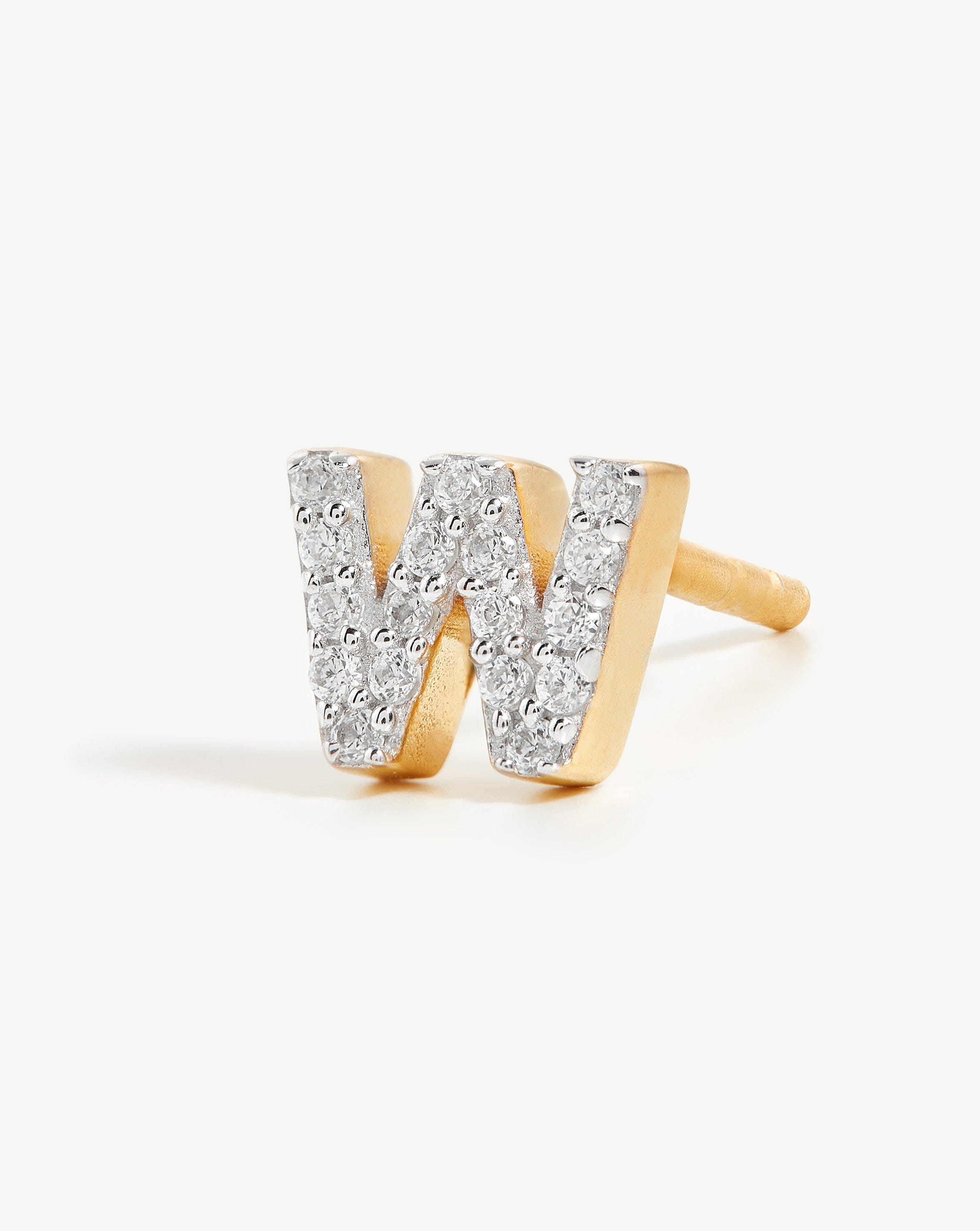 Pave Initial Single Stud Earring - 18k Gold Vermeil & Cubic Zirconia Monogram Jewelry - Perfect for Gifts, Birthdays, Anniversaries & Everyday Wear