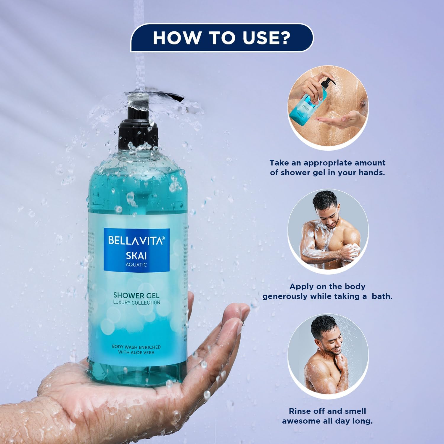 Bella Vita Luxury Skai Aquatic Unisex Body Wash - Deep Cleansing, Hydrating & Moisturizing Shower Gel with Aloe Vera (500ml) | Refreshing for Daily Use, Gym & Spa