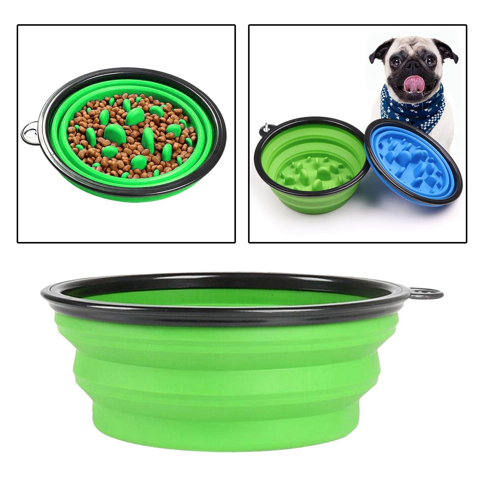 Slow Feeder Dog Bowl - Collapsible Pet Food & Water Dish for Cats & Dogs - Anti-Choking & Bloat Prevention - Perfect for Travel, Camping & Home Use - Green