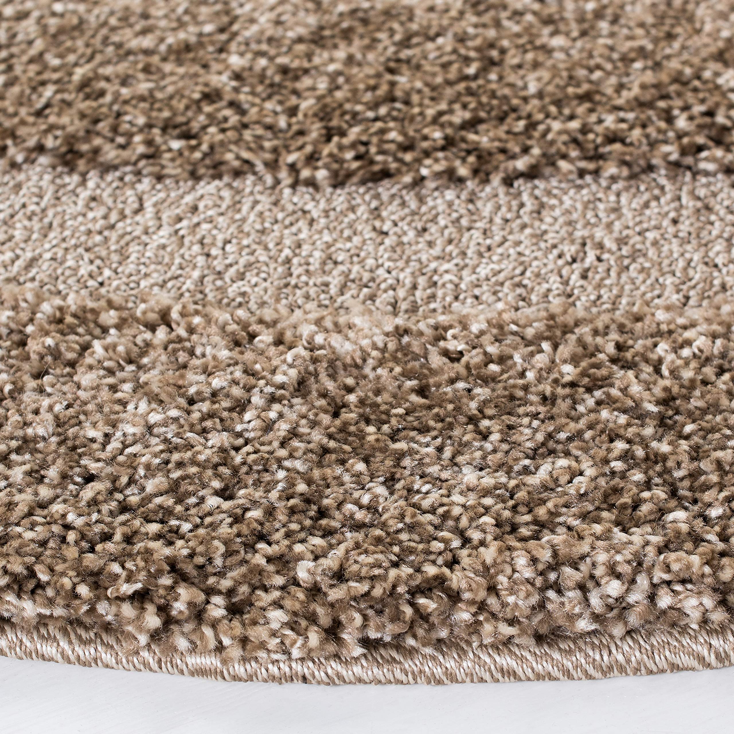SAFAVIEH Florida Shag Collection 4' Round Area Rug - Soft Beige Border Design, Non-Shedding & Easy Care, 1.2-inch Thick Plush Rug for High Traffic Living Room, Bedroom, Nursery, Office (SG454-1313) | Perfect for Cozy Home Decor & Modern Interior Design