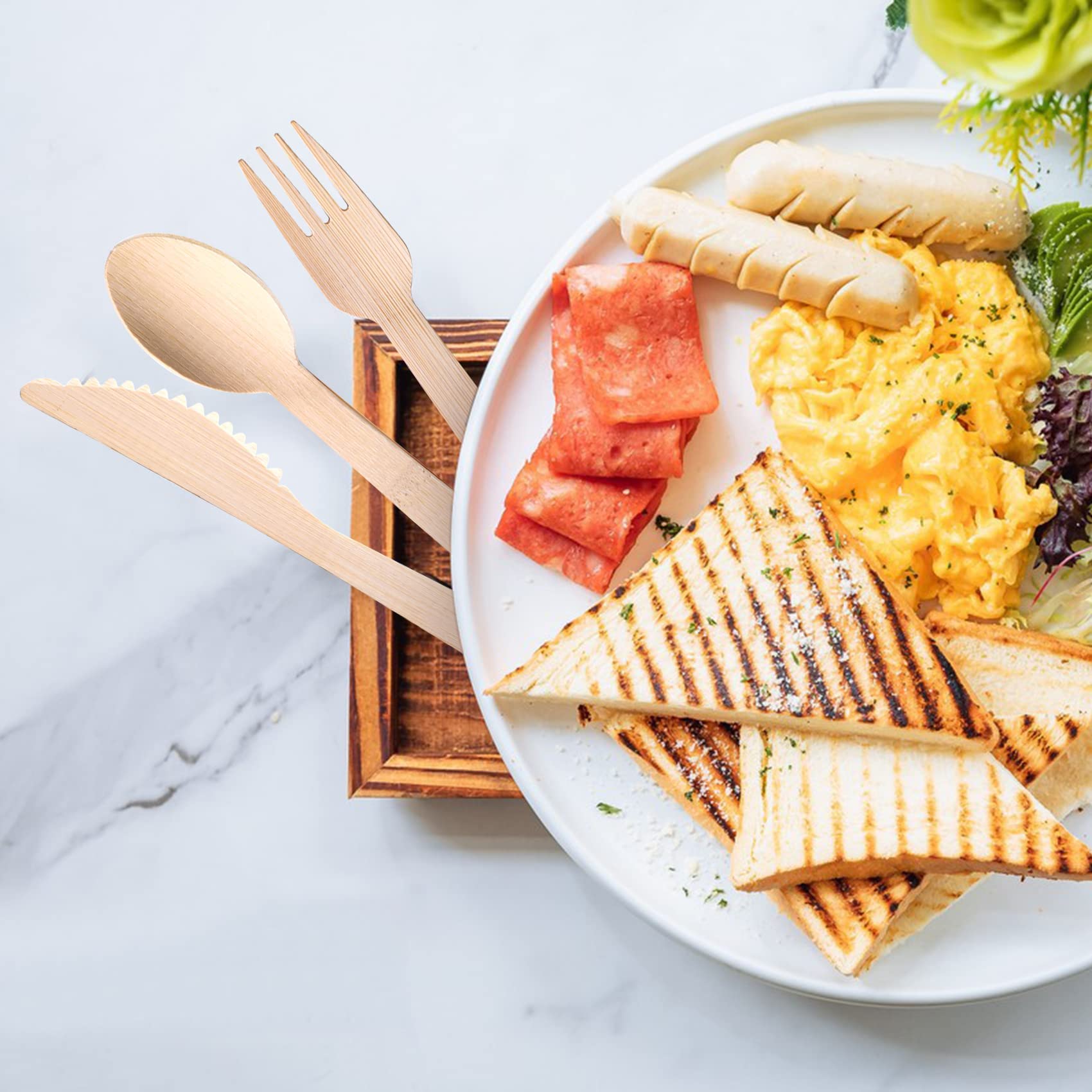 Eco-Friendly Bamboo Cutlery Set - 100 Pieces (50 Forks, 25 Spoons, 25 Knives) | 6.7