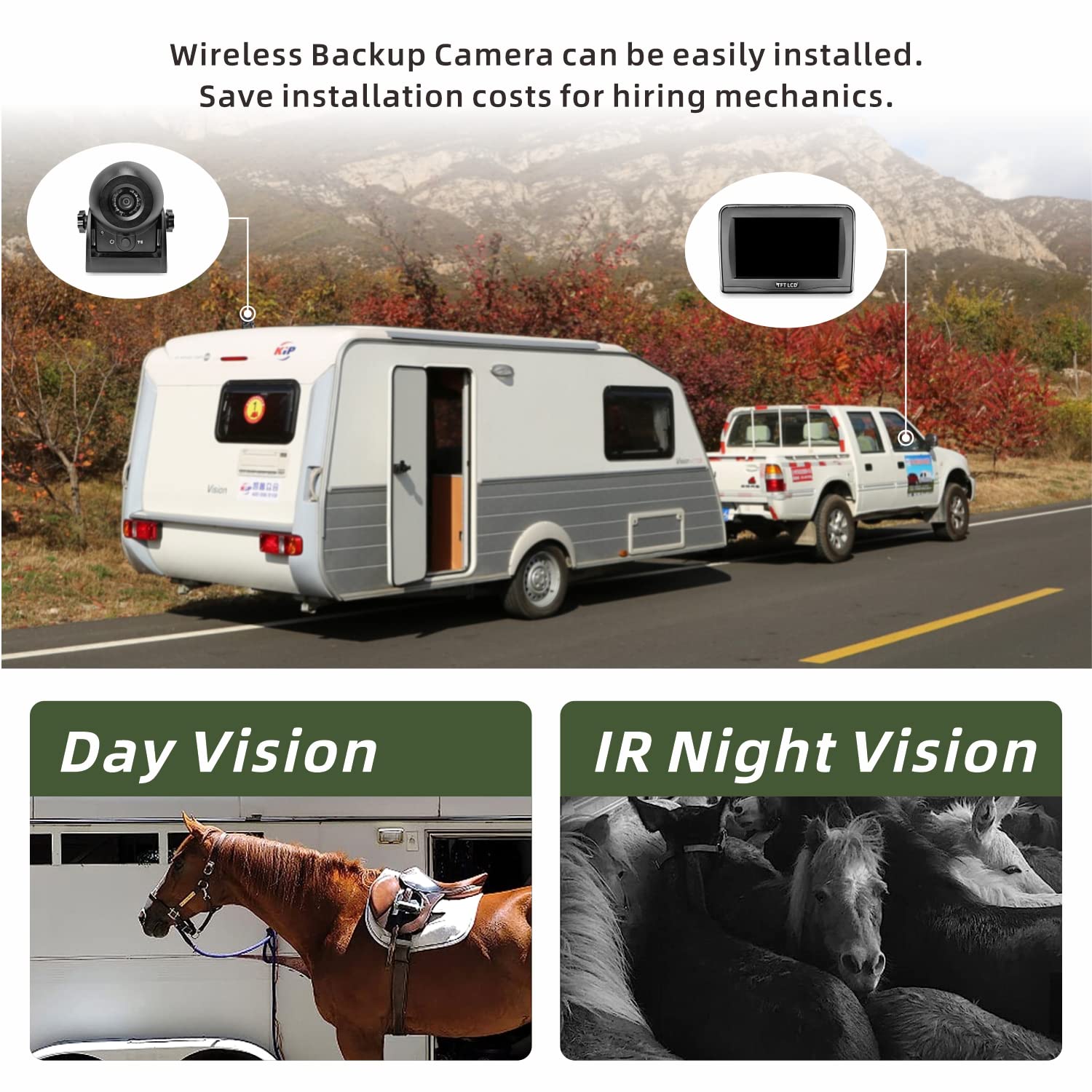 4.3 Inch WiFi Wireless Magnetic Hitch Camera with LCD Monitor - Backup Rear View System for Gooseneck Trailers, Horse Trailers, Boats, RVs & Campers | Battery Powered Portable Kit for Safe Parking & Towing
