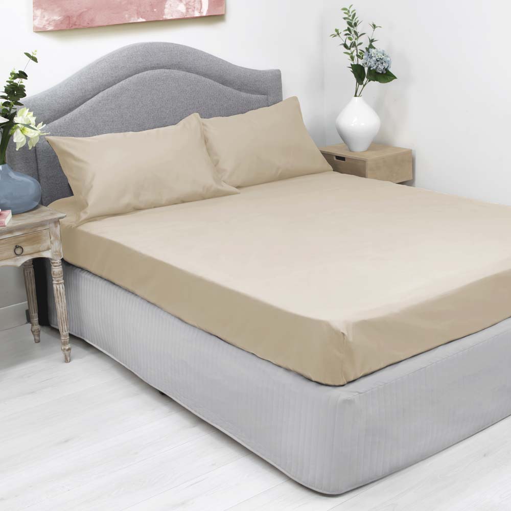 Premium 1000 Thread Count Cotton Rich Fitted Sheet & Pillowcase Set - Stone Color - Single Bed Size - Soft Luxury Bedding for Comfortable Sleep & Hotel-Style Home Decor