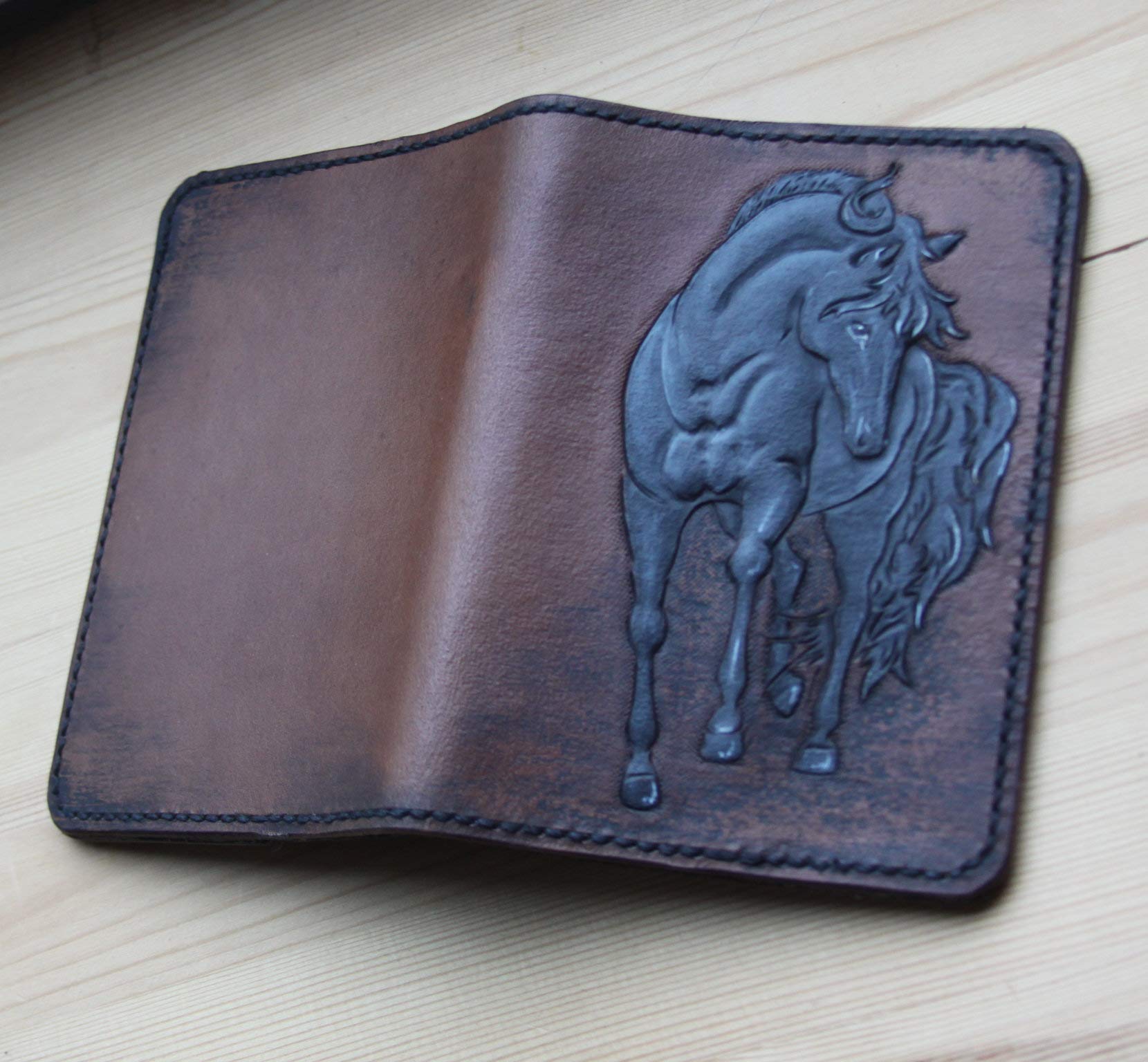 Handmade 3D Genuine Leather Passport Holder - Custom Travel Wallet with Hand-Carved Black Horse Design - Personalized Passport Cover for Men & Women - Perfect for International Travel, Business Trips & Luxury Gifts