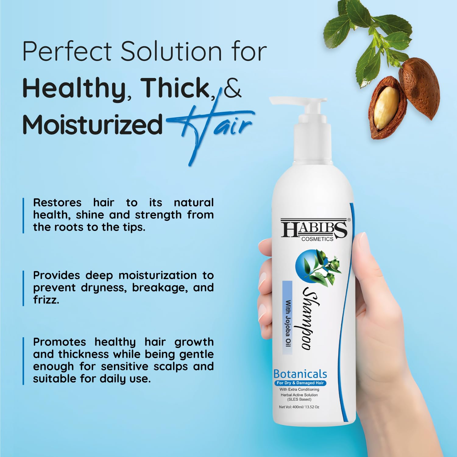 HABIBS COSMETICS Repairing Shampoo & Conditioner Set for Dry Damaged Hair - 200ml Jojoba Oil Shampoo & Wheat Germ Conditioner - Natural Hydrating Formula for Soft Smooth Hair - Men & Women - Perfect for Daily Hair Care & Salon-Quality Results at Home