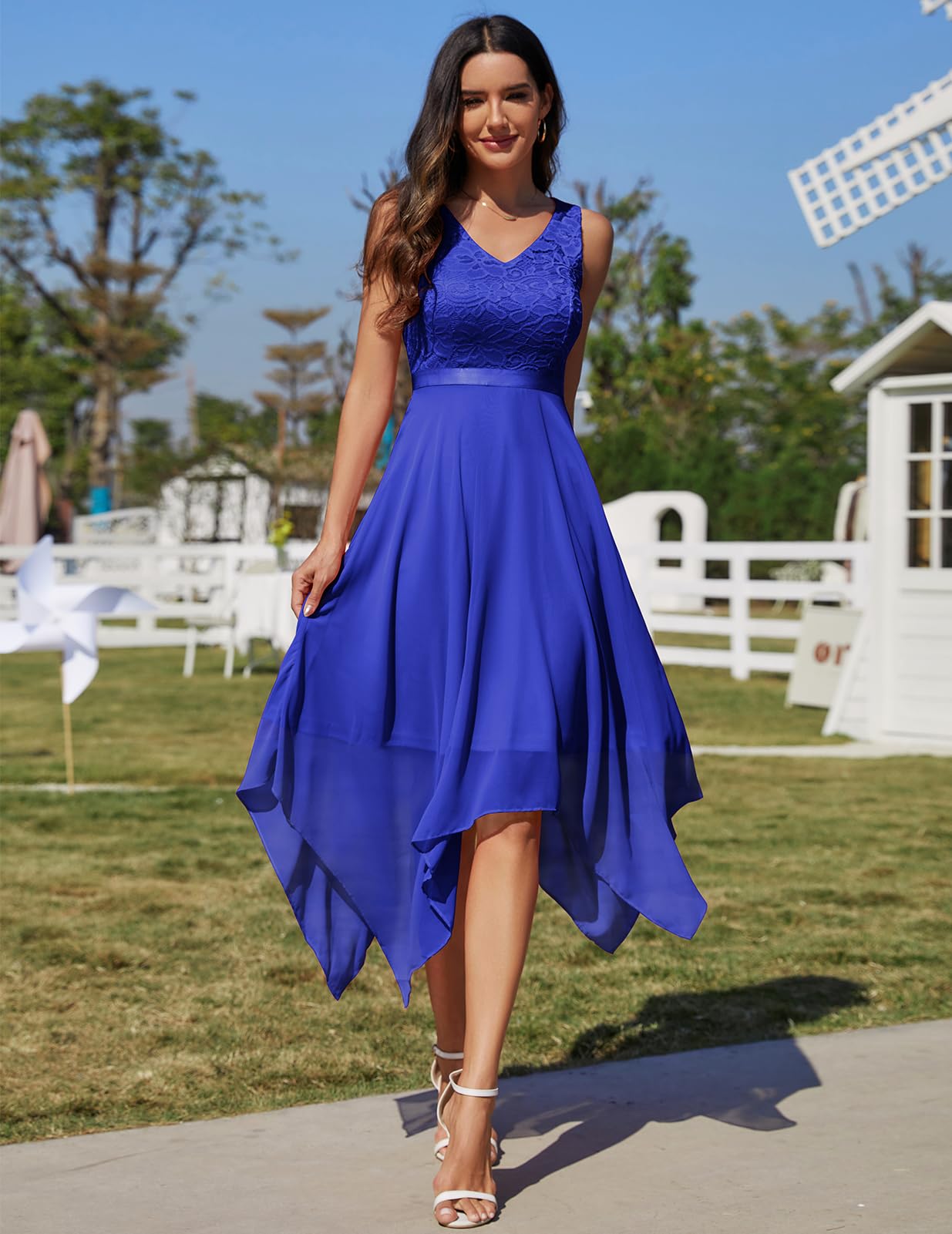 Meetjen Women's Elegant Lace Cocktail Party Dress 2025 - Handkerchief Hem Bridesmaid & Prom Formal Gown for Wedding Guest | Perfect for Evening Parties, Bridal Showers & Special Occasions