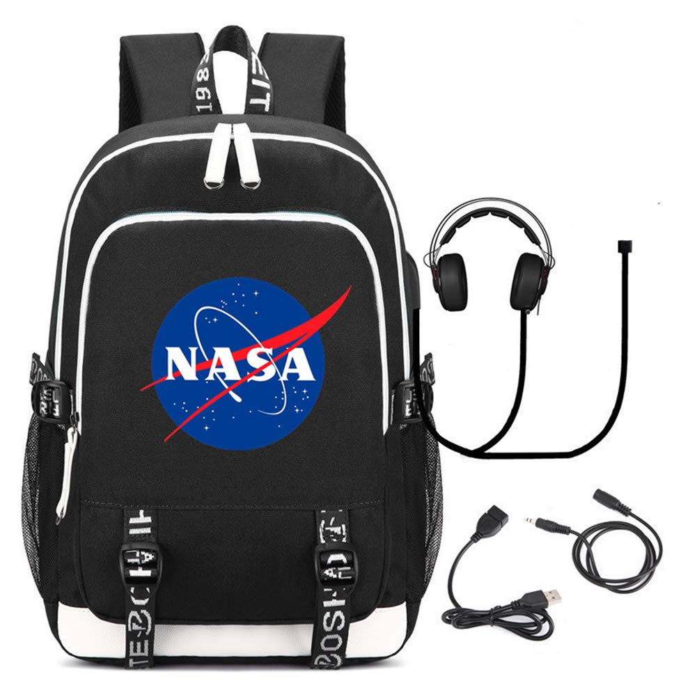 NASA Themed Travel Backpack with USB Charging Port - Waterproof Laptop Bag for College Students, Work & Outdoor Adventures | School Bookbag, Business Commute & Weekend Getaways