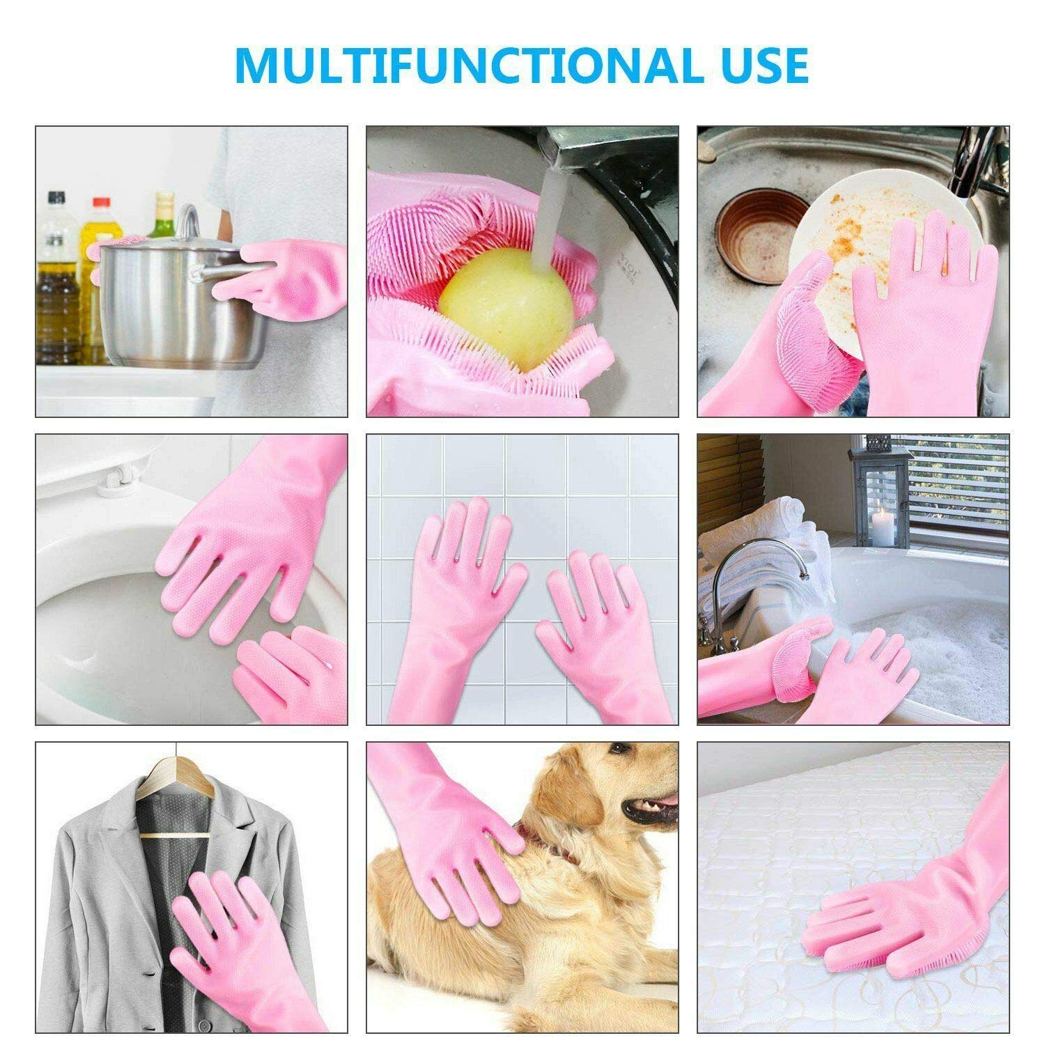 NOHUNT Silicone Cleaning Gloves - Reusable Dish Washing Gloves for Kitchen, Household & Pet Hair Removal - Non-Slip Scrubbing Gloves for Dishes, Pots & Pans (Perfect for Washing, Scrubbing & Pet Grooming)