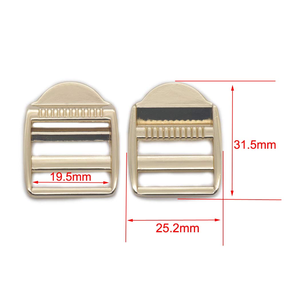 5 Pcs 20mm Adjustable Triglide Buckles for Suspenders, Bags, Belts & DIY Leather Straps - Light Gold - Perfect for Crafting, Outdoor Gear & Fashion Accessories