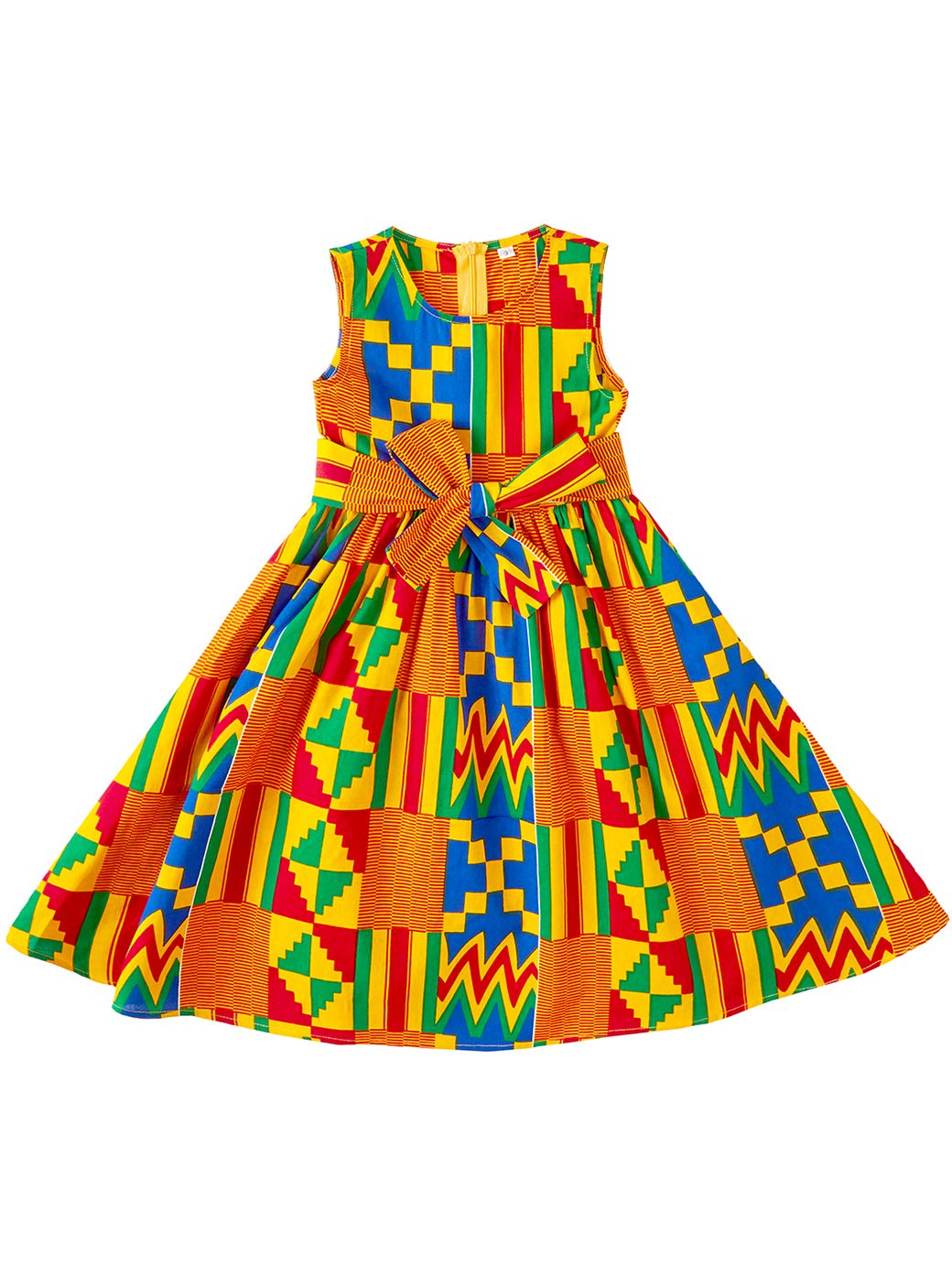 African Print Sleeveless Tie Waist Vintage Dress for Girls - Perfect for Summer Parties, Cultural Events & Casual Wear