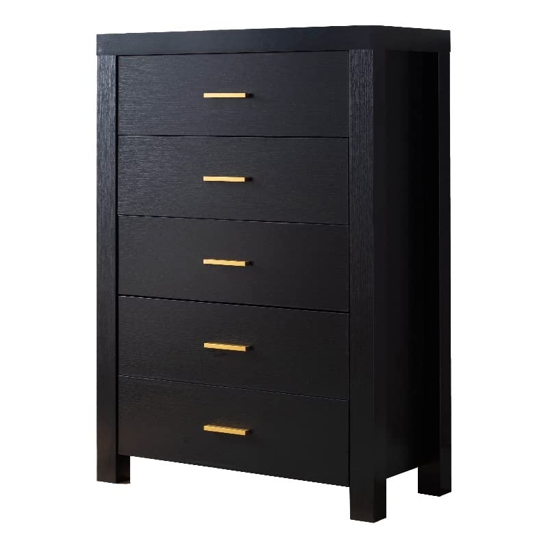 IDUSA Smart Home Modern 5-Drawer Chest - Black Dresser for Bedroom, Living Room & Office Storage | Space-Saving Organizer with Smooth Gliding Drawers