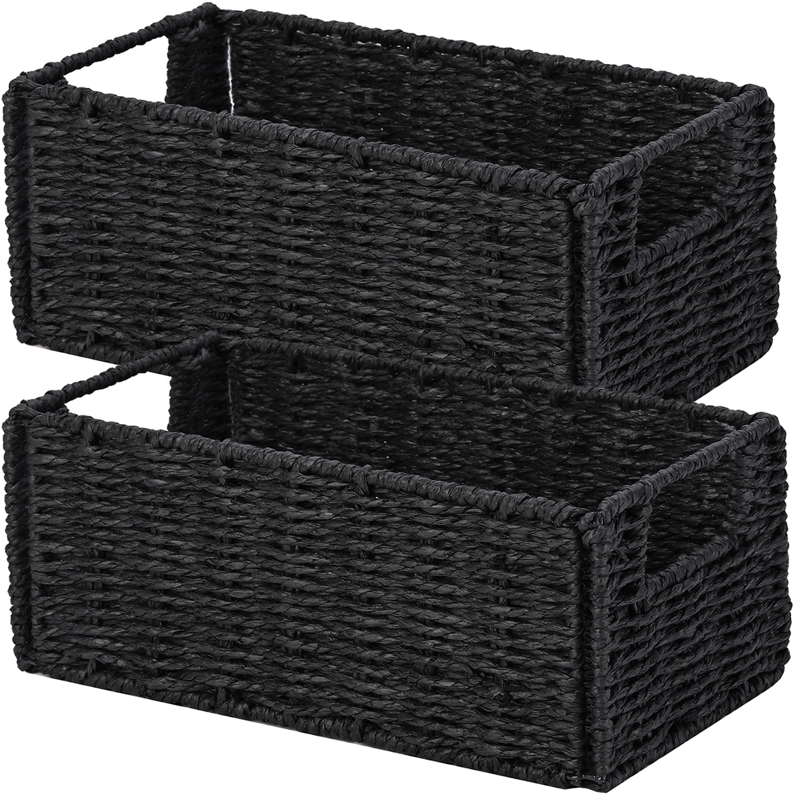 Vagusicc 2-Pack Woven Paper Rope Storage Baskets - Foldable Cube Organizer Bins for Shelves, Bathroom, Bedroom & Living Room - Perfect for Toilet Paper, Towels, Toys & Home Decor (Black)