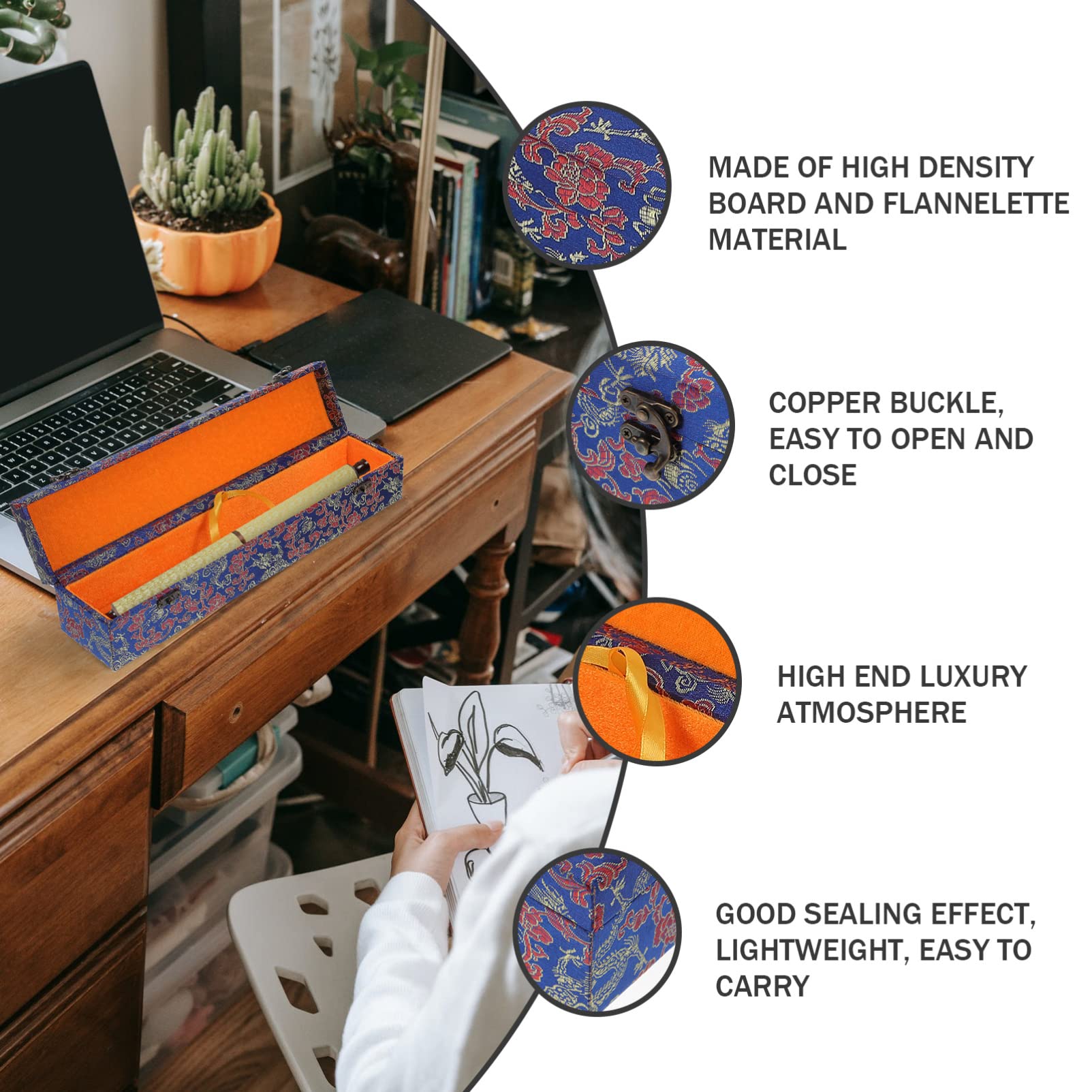HEALLILY Brocade Scroll Storage Box - Elegant Chinese Calligraphy & Sumie Painting Holder | Perfect for Artwork Preservation, Home Decor & Gift Giving