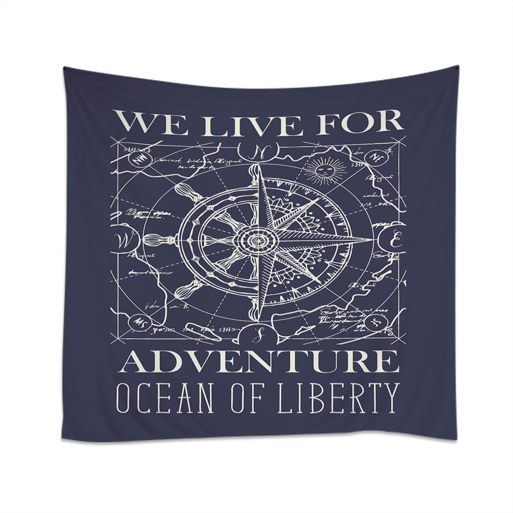Vintage Nautical Tapestry Wall Hanging - Retro Wind Rose Compass & Steering Wheel Ocean Map Design, 60x60 Inch Polyester Home Decor for Bedroom, Living Room, Dorm | Perfect for Beach House, Sailor Theme or Adventure Lover's Space