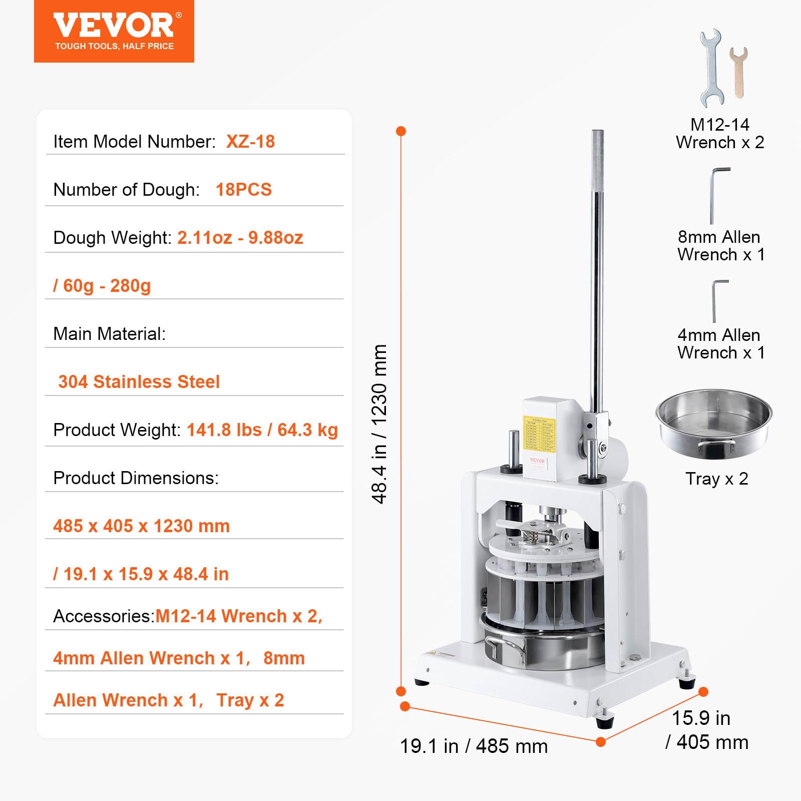 VEVOR 18PCS Manual Dough Divider Cutter with 304 Stainless Steel Tray & Blades (2.11oz-9.88oz) - Professional Pastry Dough Press for Bakeries, Restaurants & Commercial Kitchens - Perfect for Bread, Pizza, Pastry & Cookie Dough Preparation