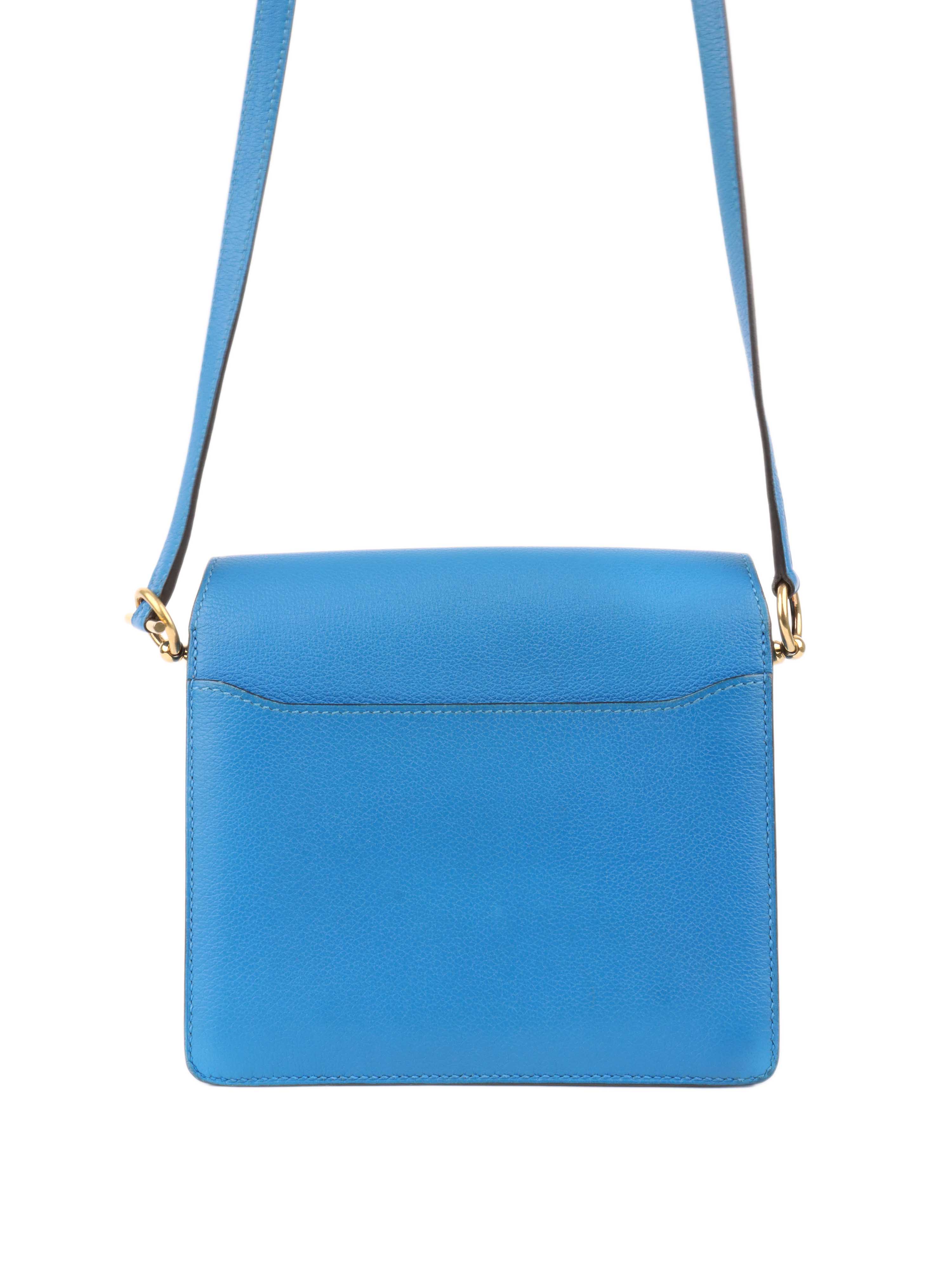 Hermes Mini Roulis Bag in Bleu Hydra with Gold Hardware - Luxury Crossbody Bag for Women, Perfect for Date Night & Evening Events