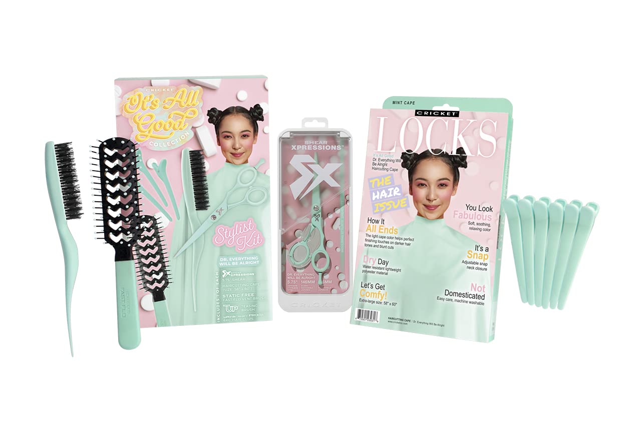Professional Salon Haircutting Scissors Set - Hair Cape, Static Free Vent Brush, Teasing Brush & Hair Clips Kit | Stylist Tools for Home & Salon Use | Cricket 